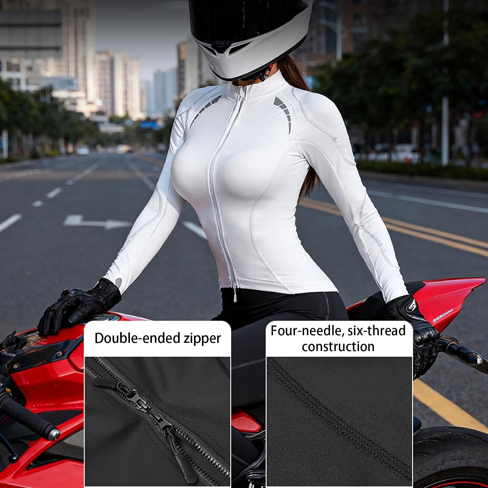 ARMAAN Maglia Protettiva Moto Donna Con Protezioni CE Omologate Strato Base Termico A Maniche Lunghe Riflettente Per Turismo In Moto Pendolarismo Ciclismo Attività Outdoor,Black-S