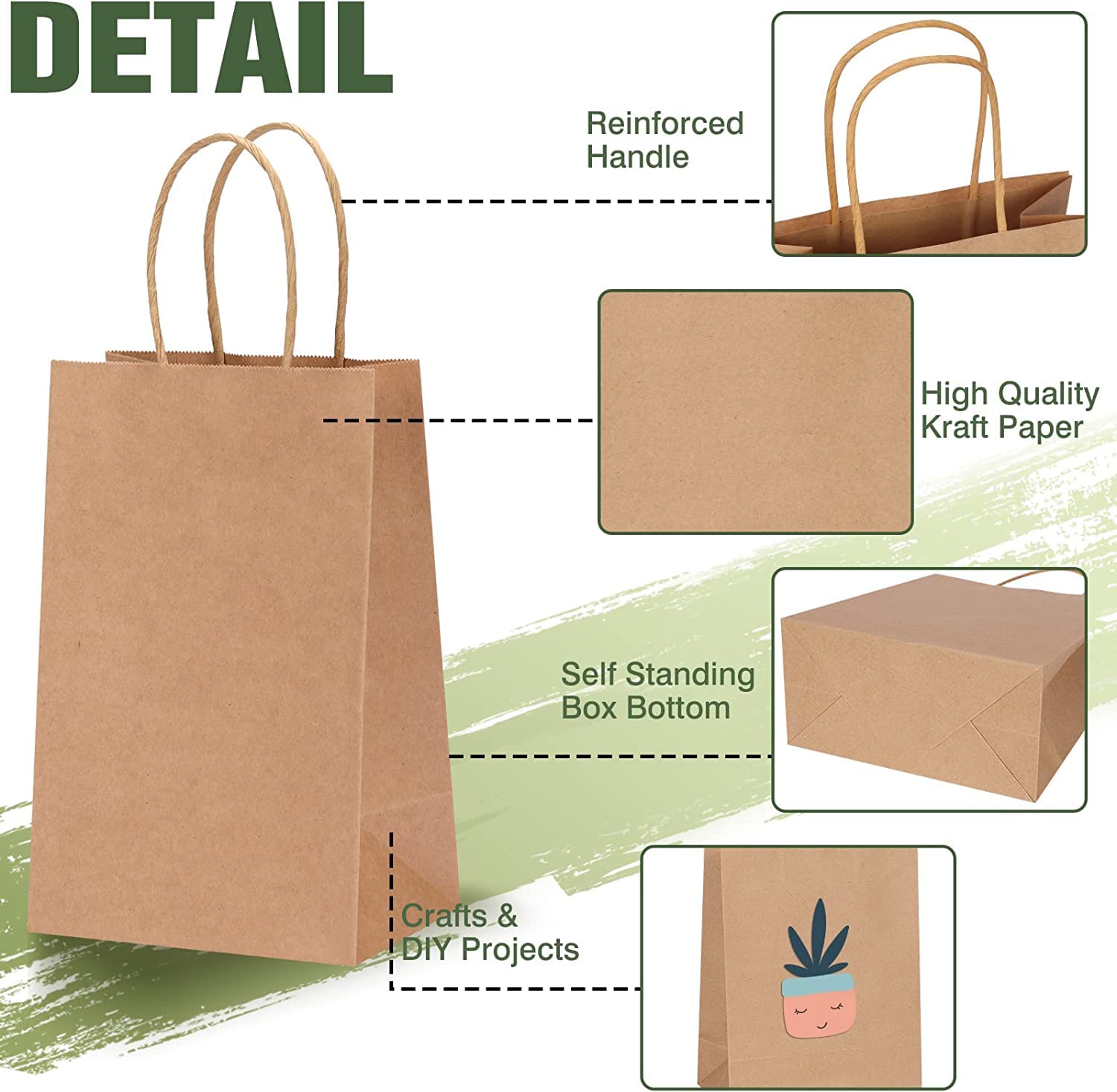 Brown Kraft Paper Bags with Handles, 25pcs Small Return Gift Bags Bulk, Retail, Shopping, Birthday Wedding Party Favour, Merchandise Bags | Small Size: 6x4x8 inch BROWN 2
