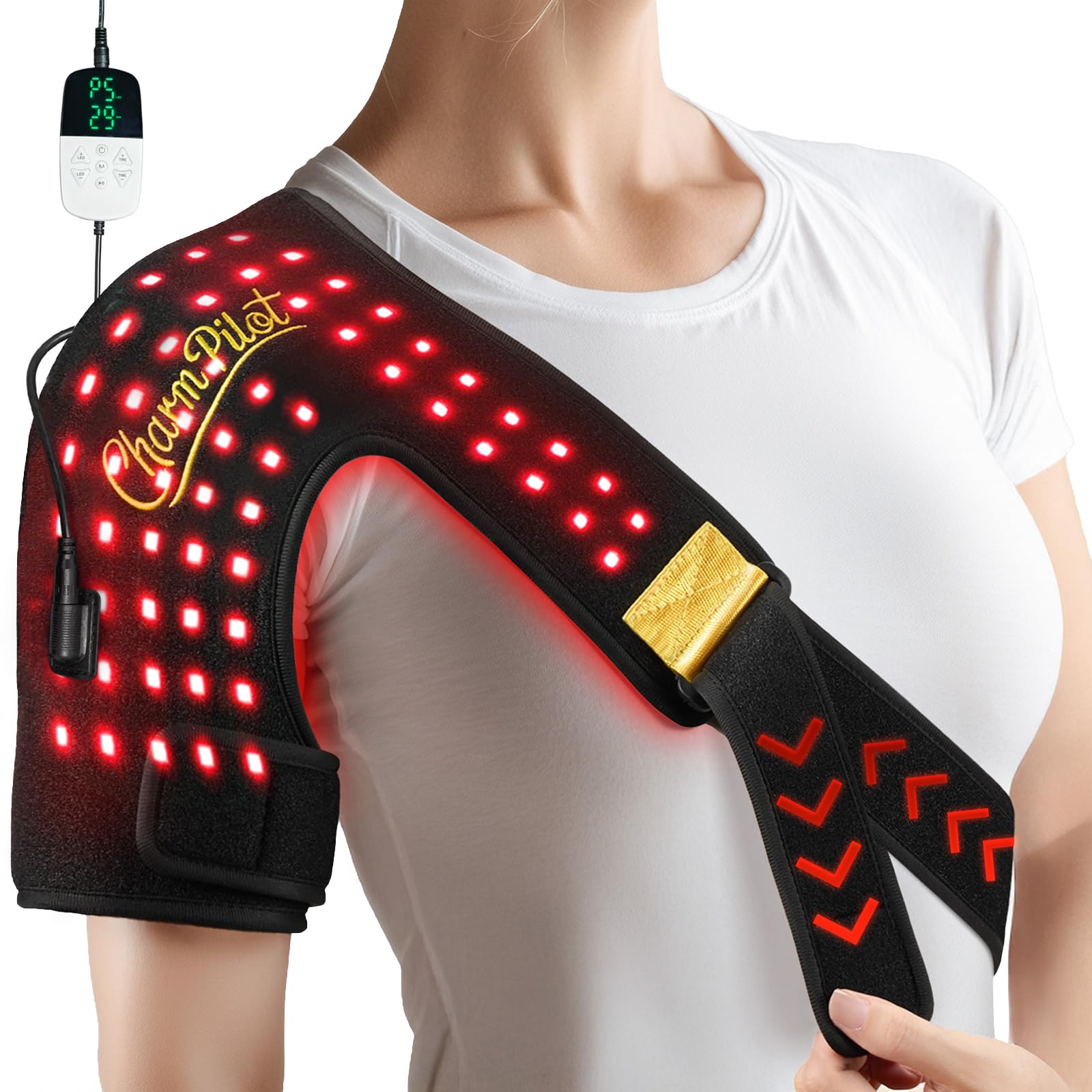 Photo 1 of Charmpilot Red Light Therapy for Shoulder Pad — 86 LEDs, 660 nm + 850 nm, Adjustable Wrap with Smart Remote, 5 Power Levels, 10–90 Min Timer, Left or Right Shoulder