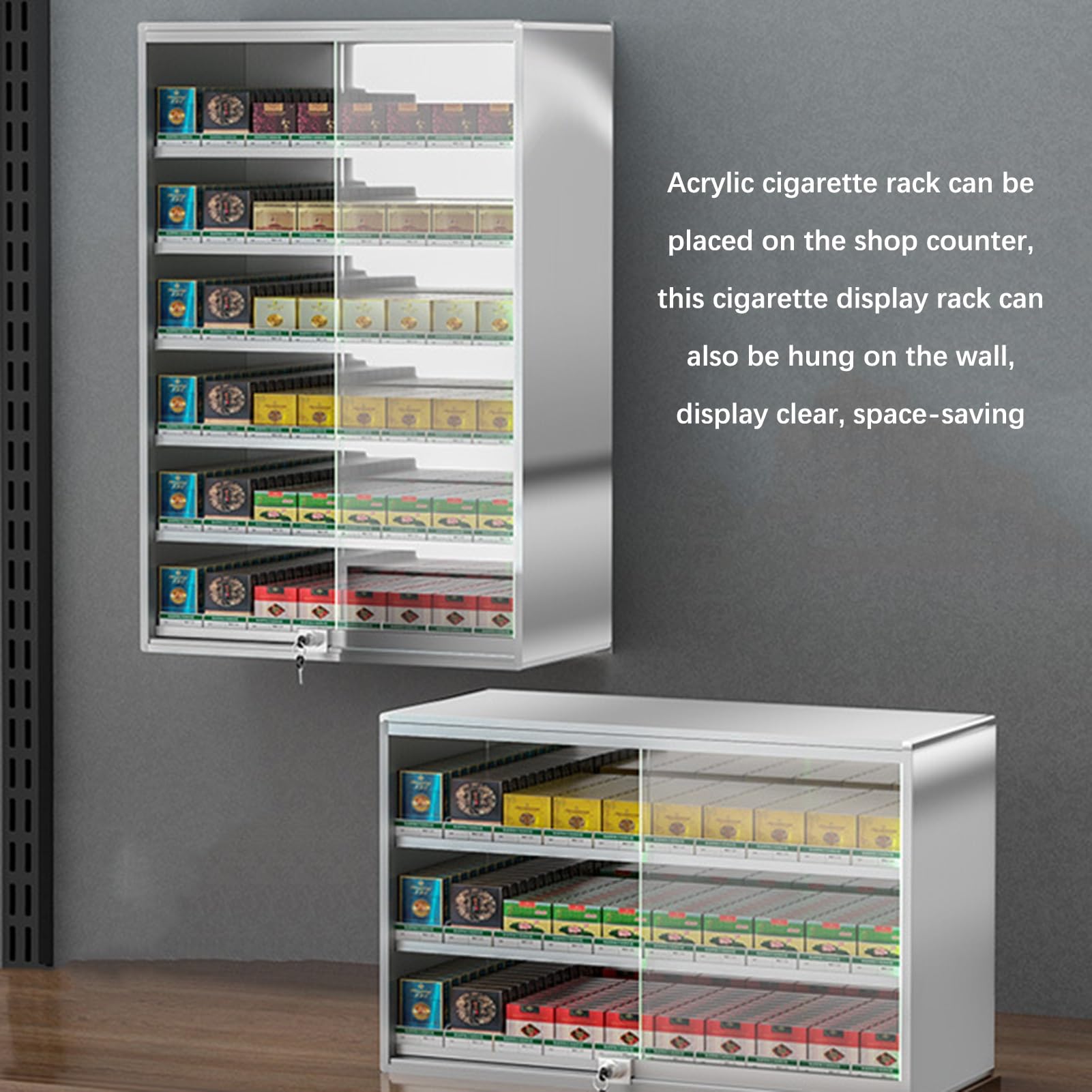 Expositor de cigarrillos, estantes de exhibición para tiendas minoristas, supermercados y mercados, vitrina de exhibición de cigarrillos de pared, organizador d,Black-15.16x6.81x17.72in/38.5x17.3x45CM