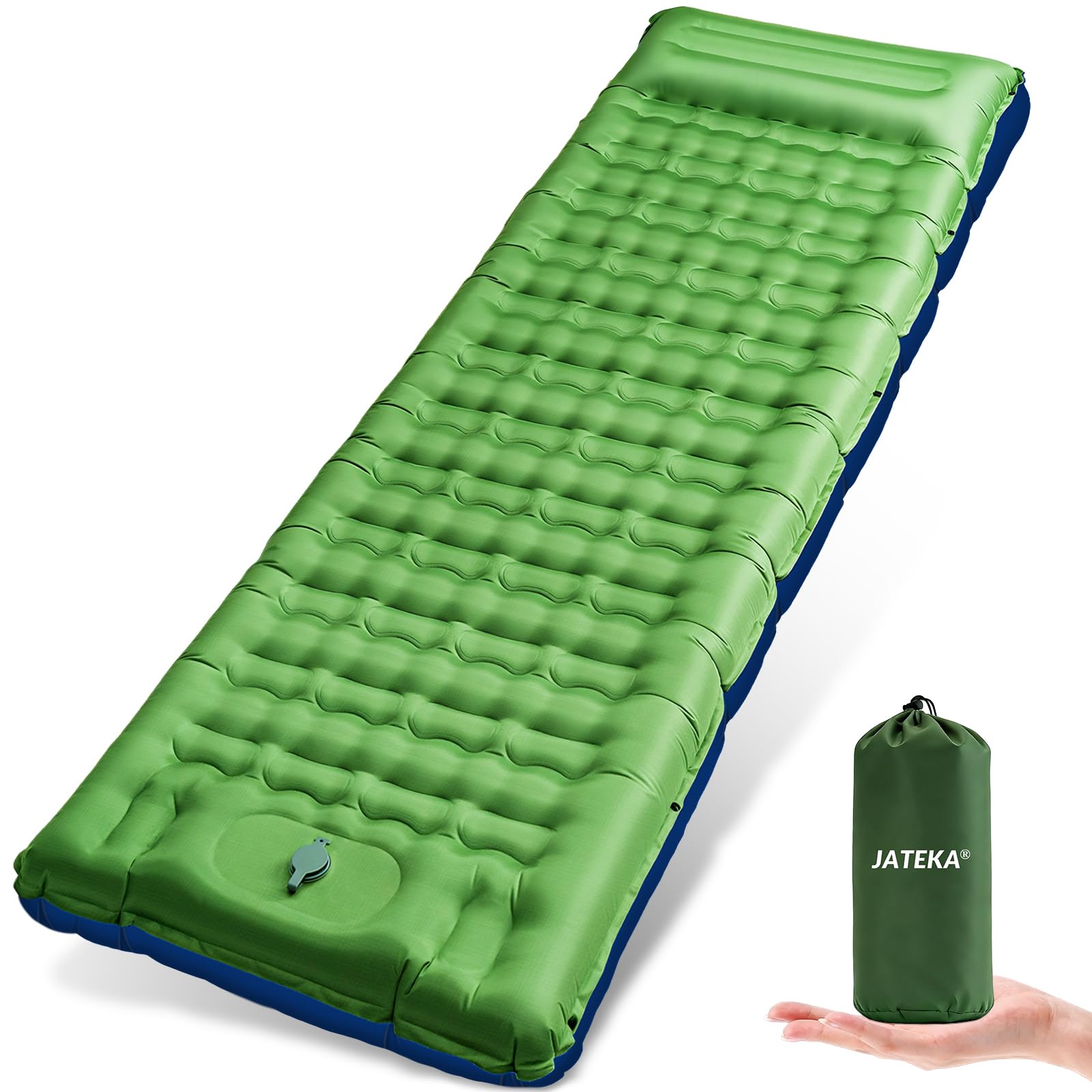 JATEKA Isomatte Camping, 12CM Aufblasbare Isomatte Mit Integrierter Fußpumpe, Outdoor Camping Luftmatratze, 75D Ripstop Ultraleichte Sleeping Mat für Outdoor Wandern Zelt Trekking