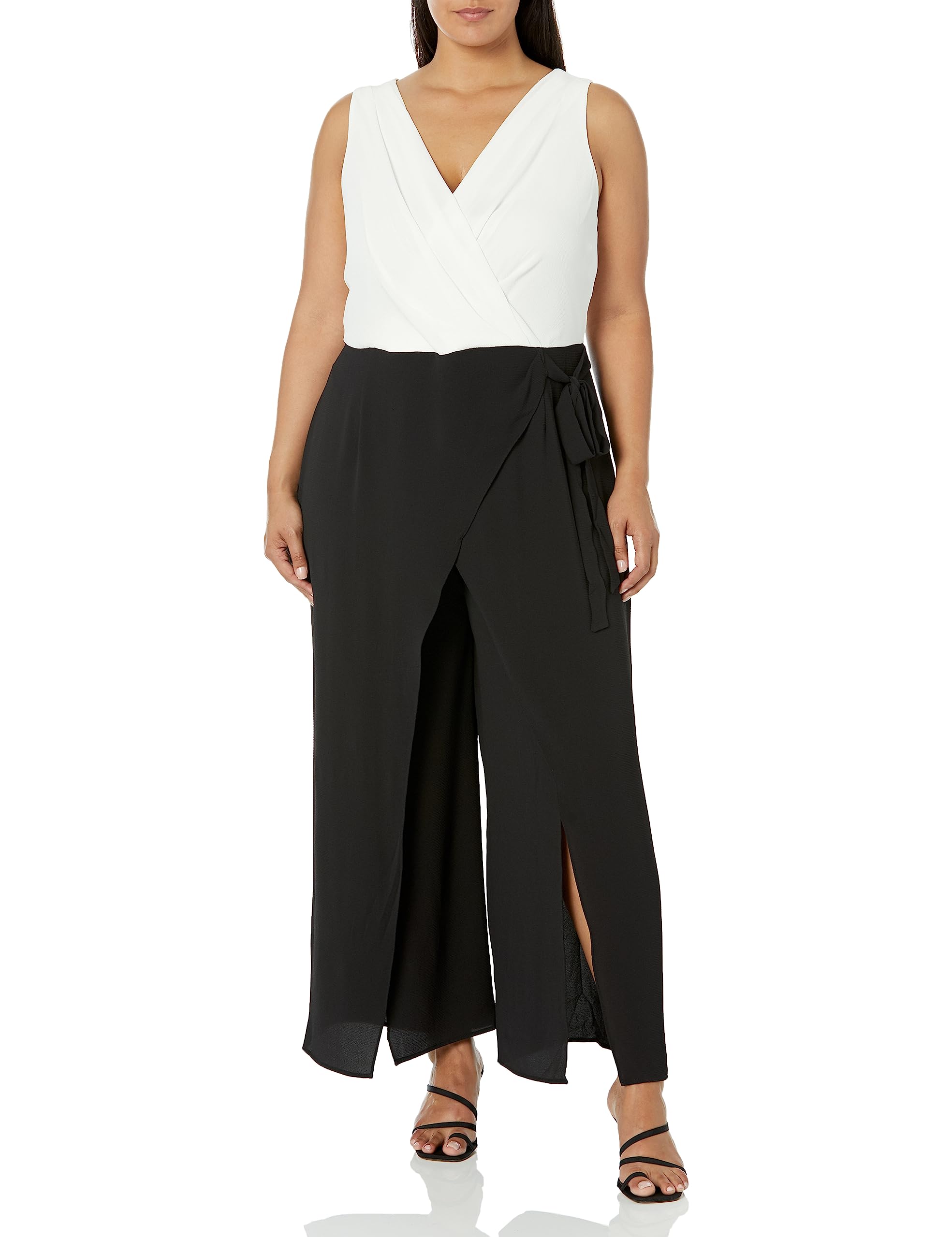 London Times womens Sleeveless Wrap Look Jumpsuit With Front Leg Slit