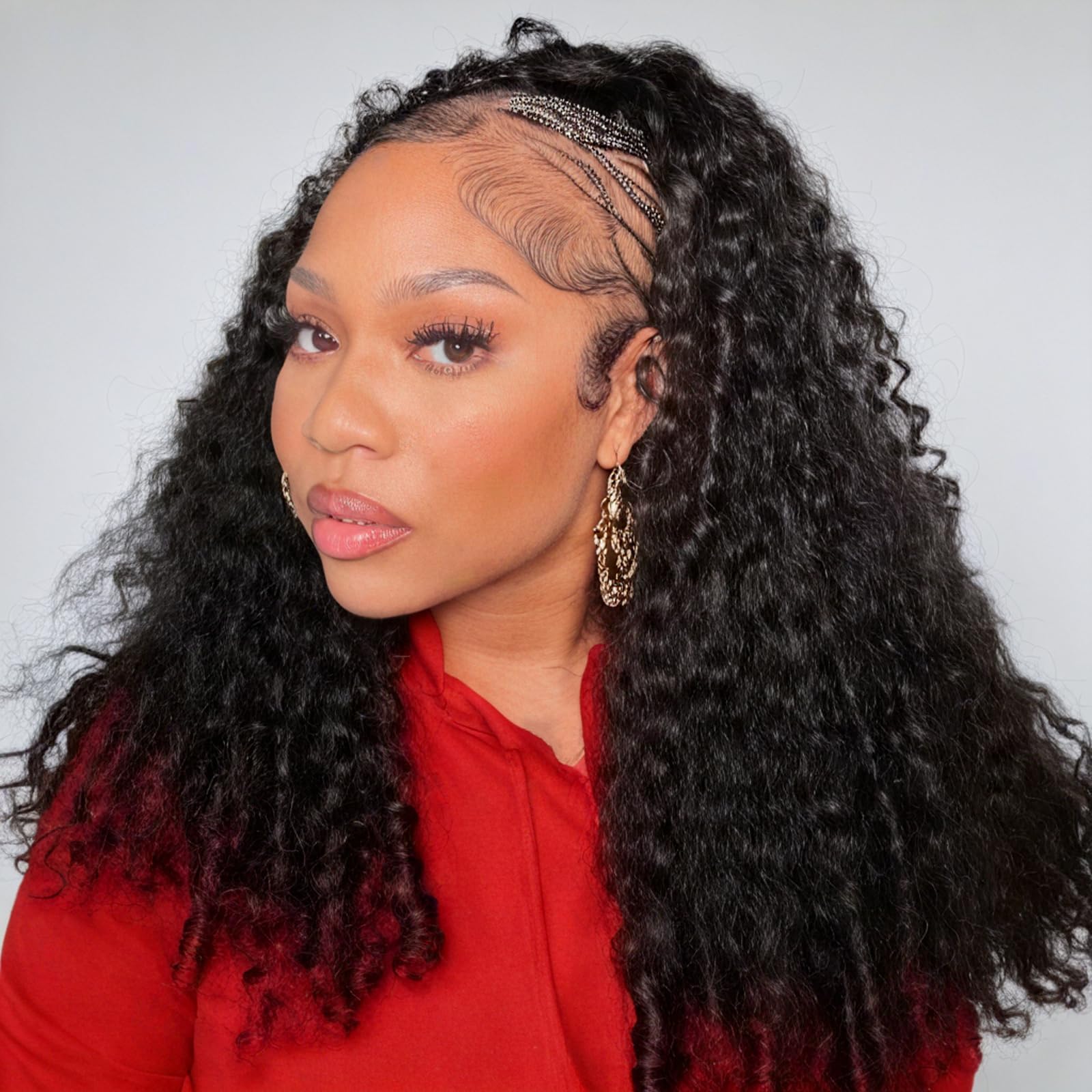 Celiarita Half Wig Human Hair Burmese Curly 3 In 1 Drawstring Seamless Flip Over Half Wig Hairline Beginner Friendly with Spiral End Headband Wig Human Hair for Black Women Beginner Friendly 16inch