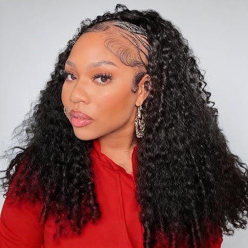 Miniatura 52 de #99J Peluca de diadema burdeos de cabello humano ondulado profundo para mujeres afroamericanas, 150% de densidad, sin encaje frontal, hecha a