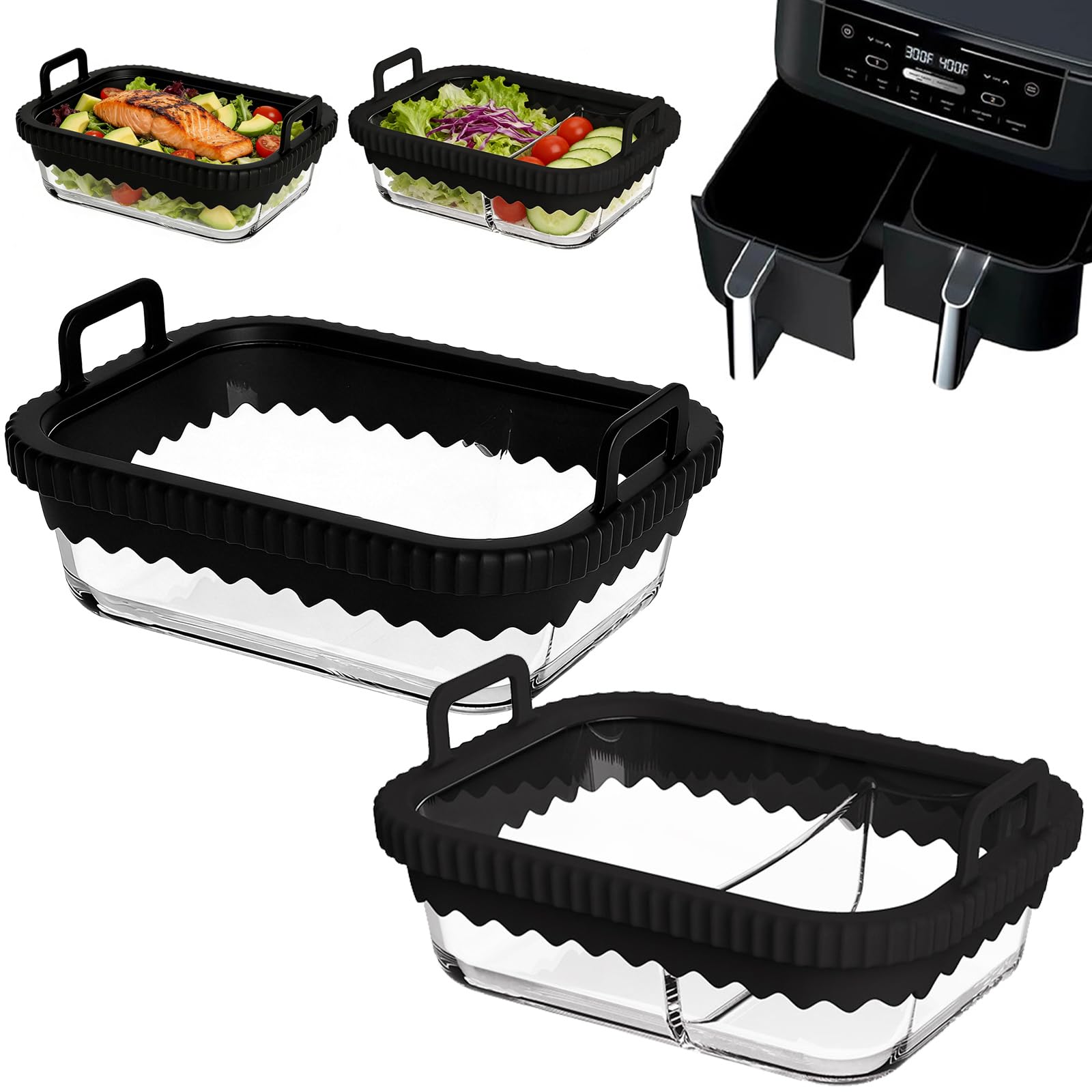 Cesta Cuadrada de Vidrio Transparente para Air Fryer,2 Piezas Fuente Horno Cristal 21x16x7 cm,Bol de Vidrio Transparente para Freidora de Aire,para Horno y Uso Doméstico en Cocina y Horneado