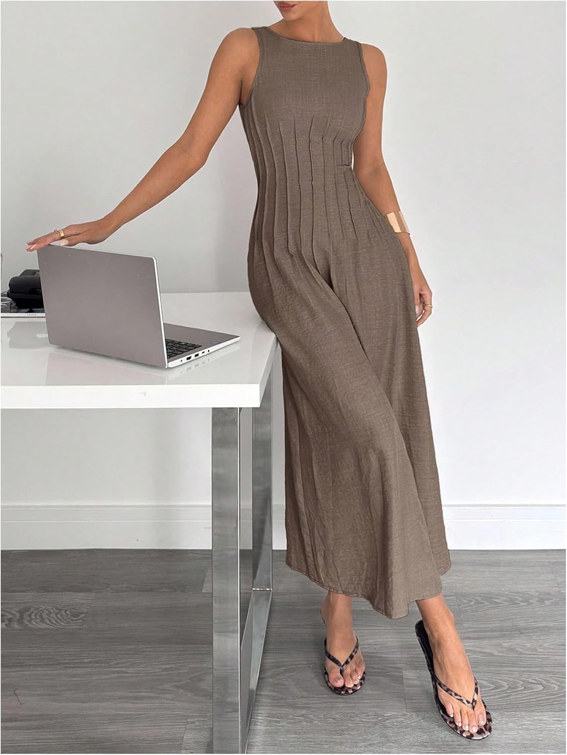 Floerns Women's Summer Sleeveless Tank Dress Casual Modest Crewneck A Line Long Dresses - Image 5