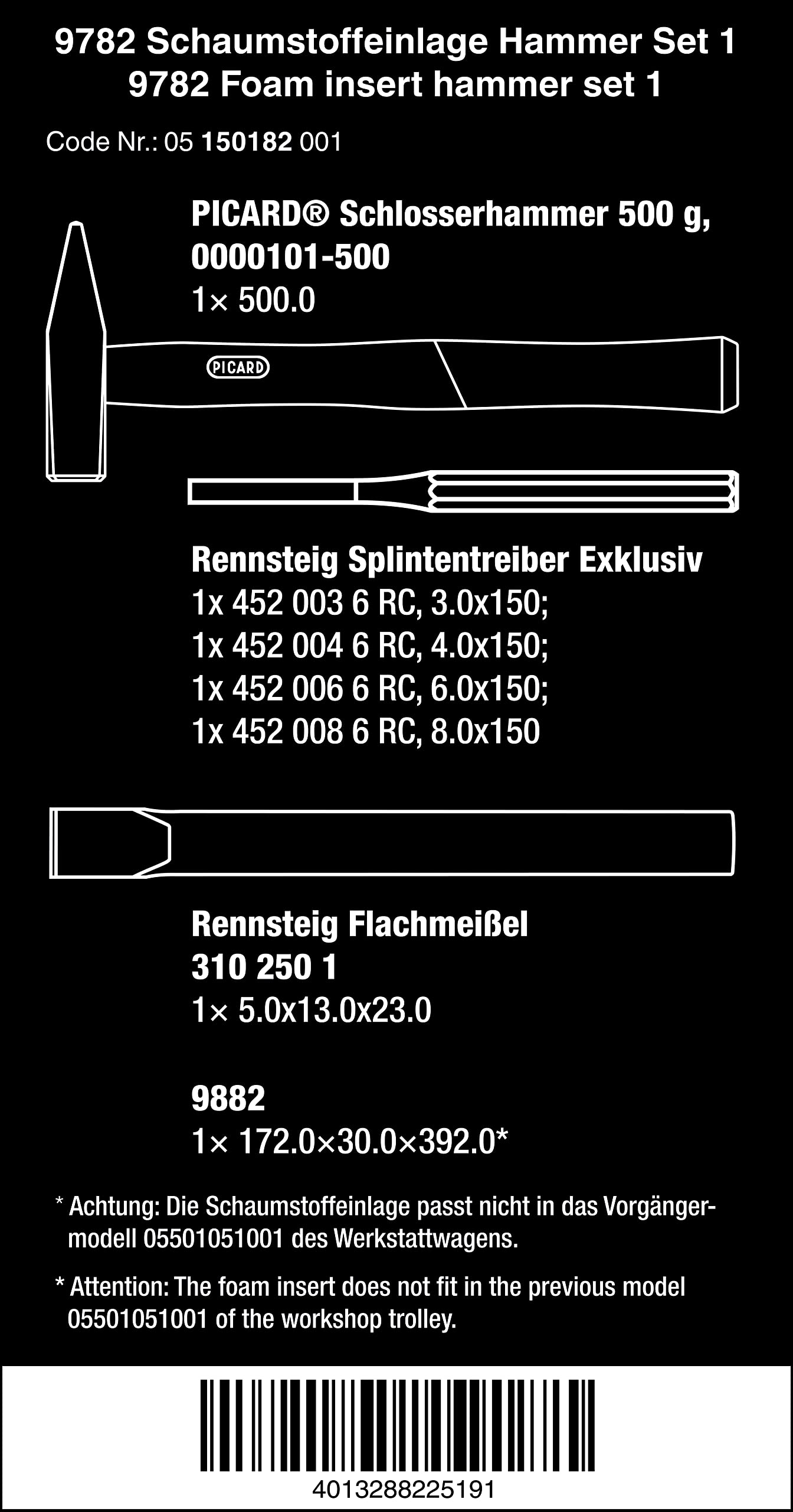 Wera 9782 Schaumstoffeinlage Hammer Set 1, 6-teilig