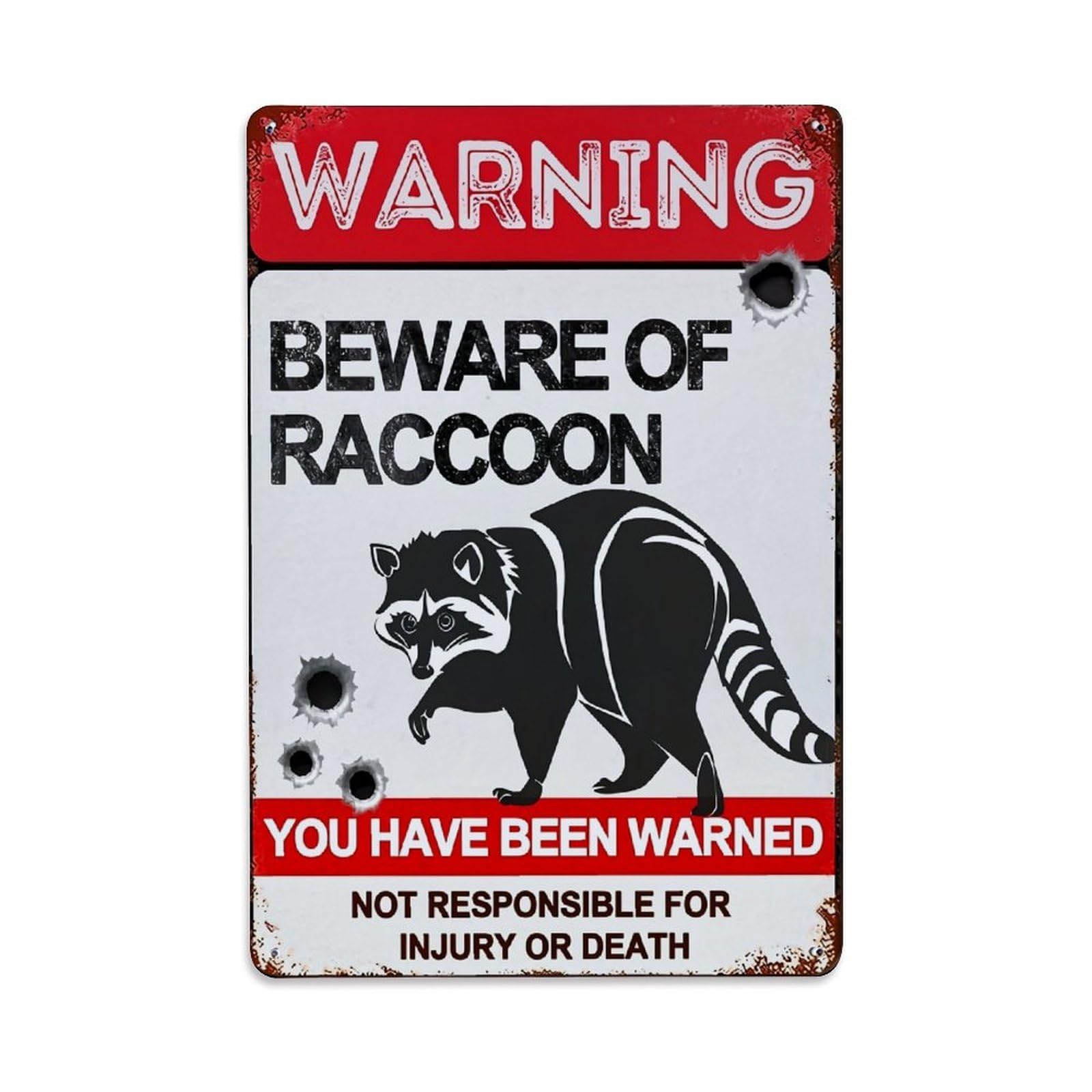 Nestemfo Vintage Warning Beware Of Raccoon Tin Sign Metal Sign, Living Room,Bar, Home, Bedroom Wall Decor,Retro Metal Poster 8X12 Inches