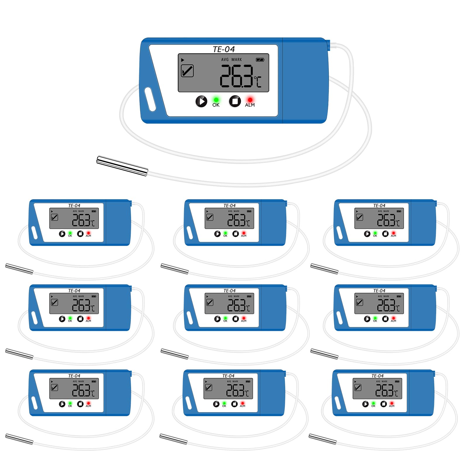 ThermElc Enregistreur de données de température avec capteur externe, rapport PDF & EXCEL, enregistreur de données USB, grand écran, alarme LED, 35 000 lectures, Certificat d'étalonnage(10)