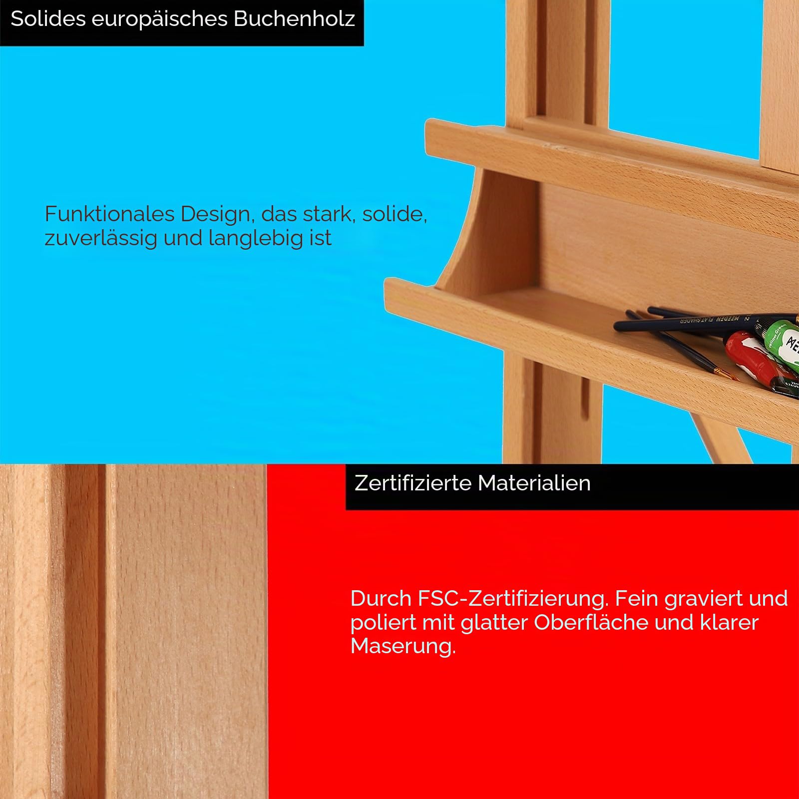 MEEDEN Künstler-Staffelei,Verstellbare Buchenholz Maler-Staffelei, H-Rahmen Studio-Staffelei zum Malen, bewegliche große Mal-Staffelei für Erwachsene, Studenten und Anfänger, hält Leinwand bis 233.7cm