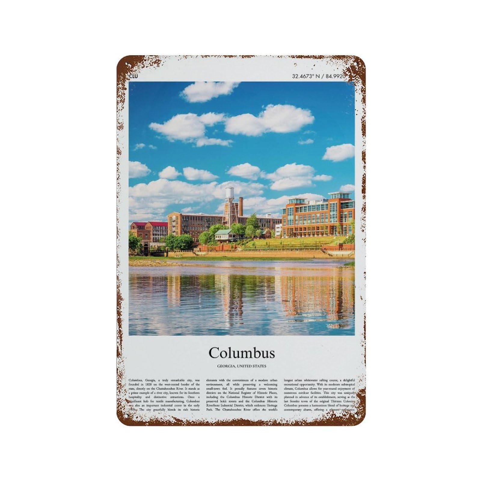 xiaoxiaoshen Columbus Georgia, United States, USA City Scenery Wall Decor Art Metal Tin Poster Modern Home Decor Art Home Bar Shop Decorations Vintage Sign 30x20cm