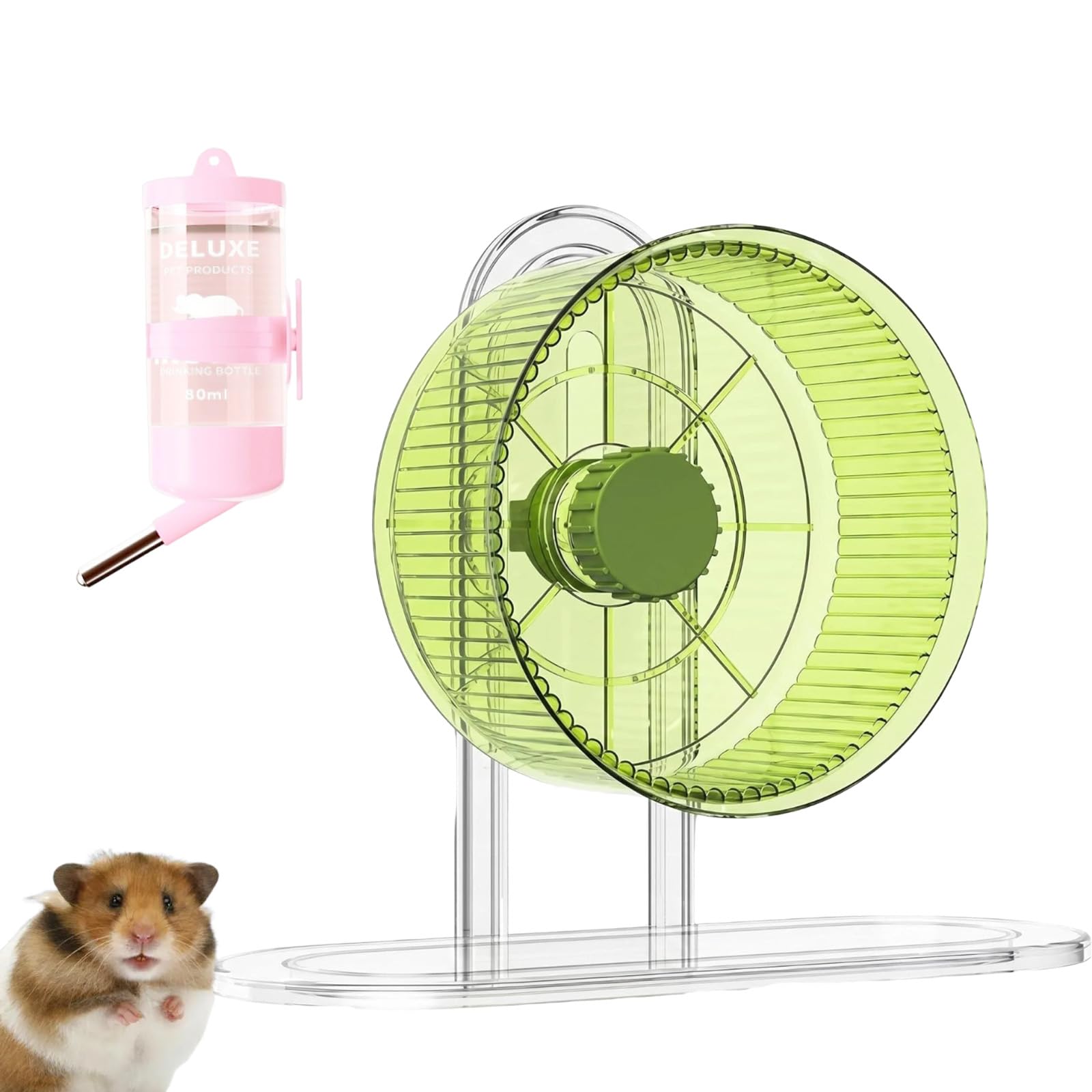 2-Piece Hamster Wheel and Water Bottle Set, Hamster Exercise Wheel with Pet Water Dispenser, Small Pet Cage Accessories for Running and Daily Hydration