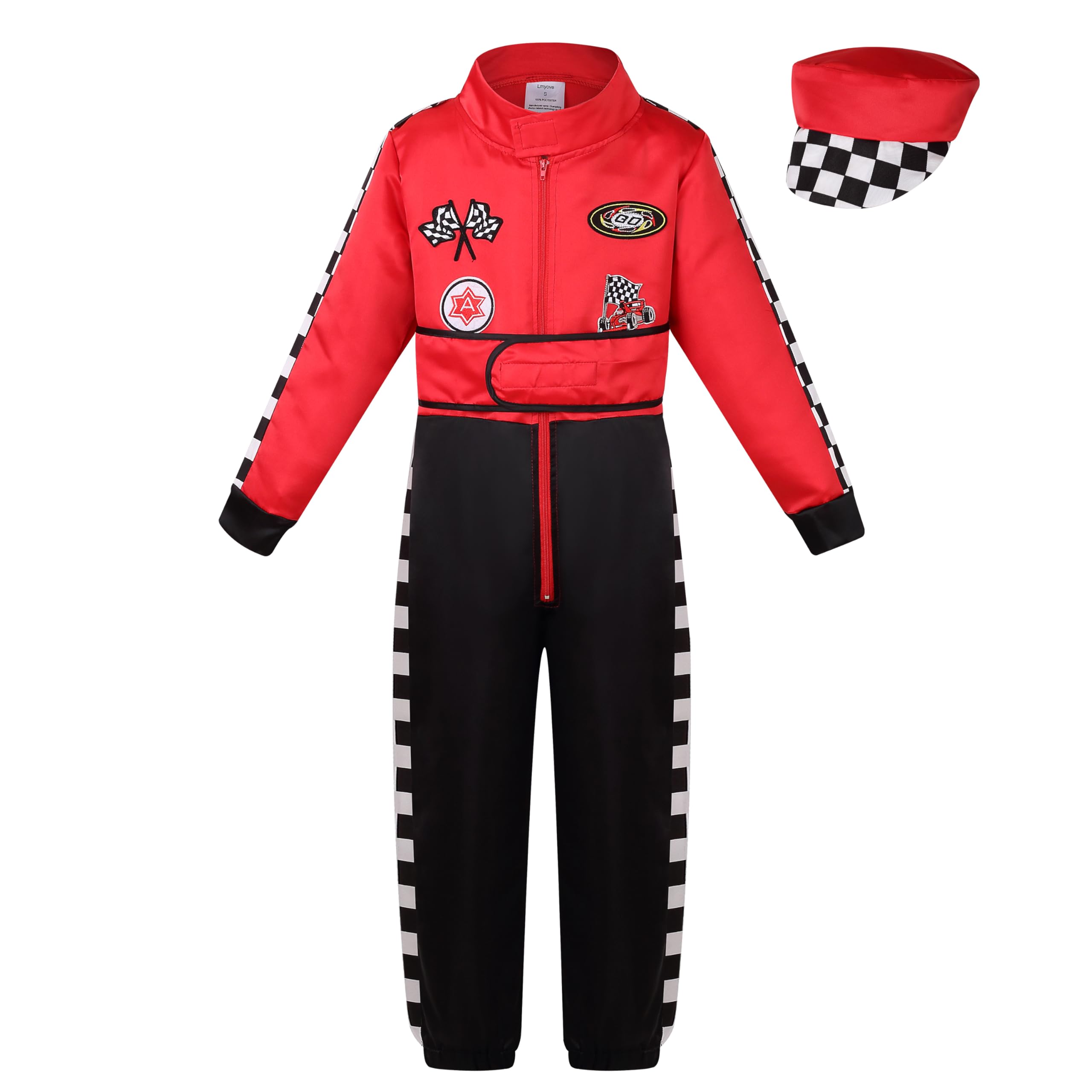 DELIVESS Kids Race Car Driver Costume Racecar Driver Costume Halloween Party Race Car Outfit 4 Patterns Jumpsuit (Red, L) โ image 1