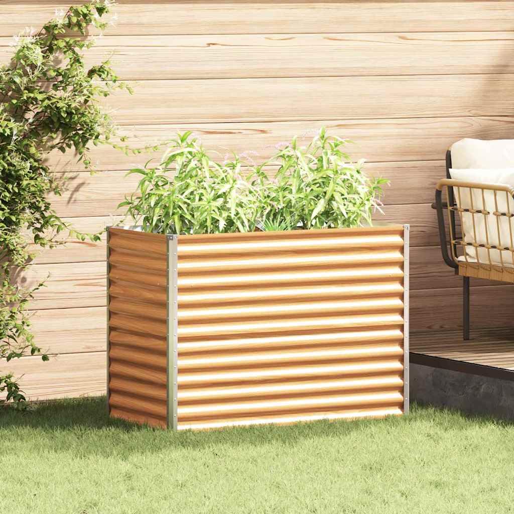 Jardinera de color marrón claro de acero galvanizado, 98 x 50 x 68 cm, con material resistente, resistente a la intemperie, para jardín, terraza y balcón, adecuado como maceta, maceta