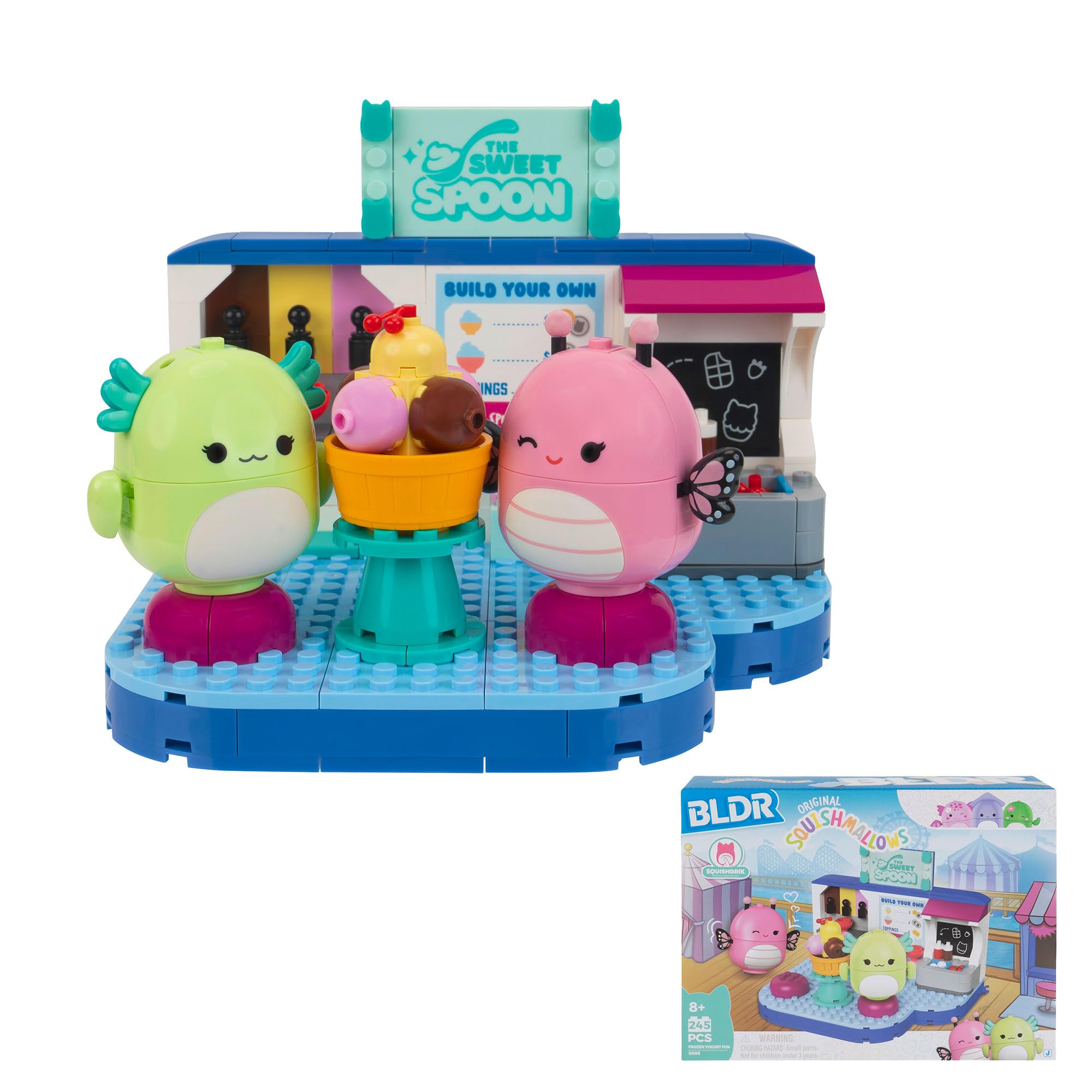 BLDR Squishmallows Frozen Yoghurt Fun Building Set - Andreina the Butterfly + Mipsy the Axolotl Buildable Figures - Squishmallows Fans 8+, 0096