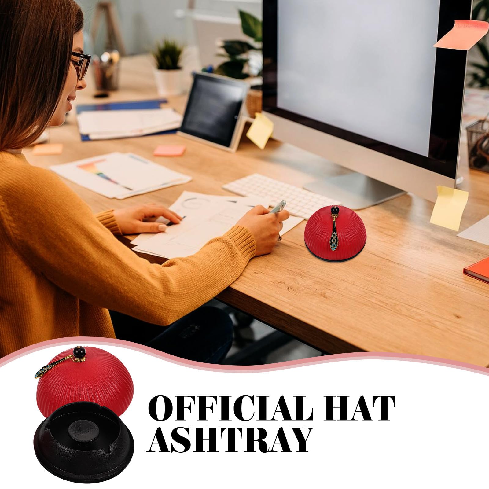 Posacenere da Tavolo in Ceramica Rosso, Piccolo Design Decorativo | Tavolo e Ufficio, Superficie Resistente All'usura, Facile da Pulire, Stile Delicato