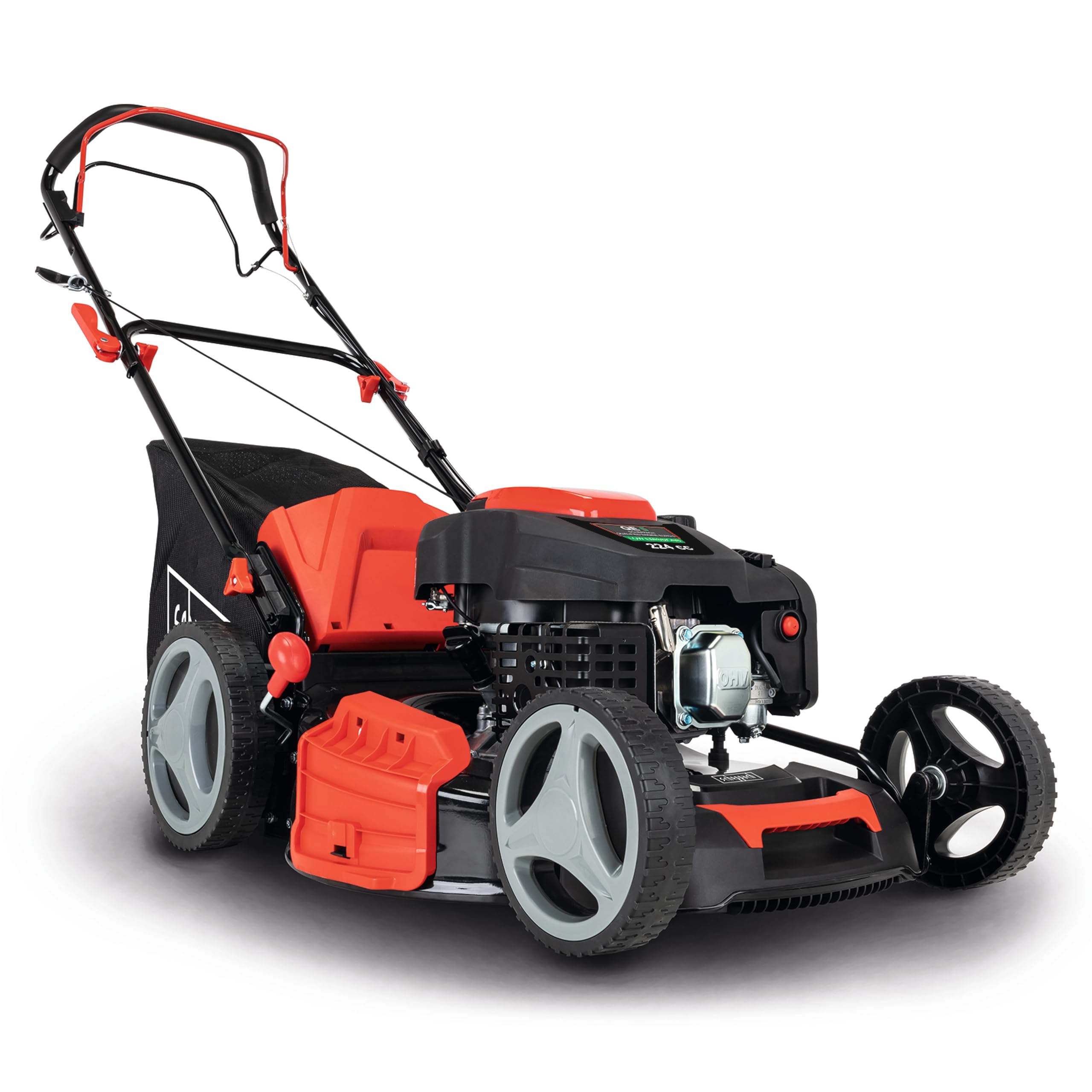 Scheppach Tondeuse Thermique autotractée MS225-​53 - 6 CV - Largeur de Coupe 53 cm - Hauteur de Coupe réglable - 65L - Mulching et Nettoyage - Huile Moteur Incluse (Solo)