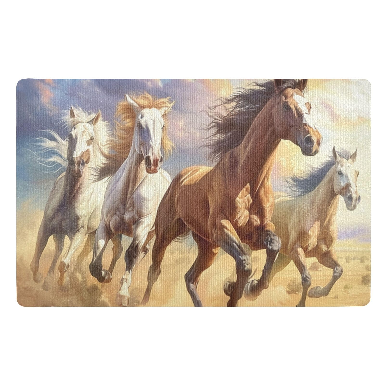 ALAZA Doormat Outdoor Entrance Front Door Mat Outside Patio Horse Running Non Slip Waterproof Absorbent Low Profile 20×32inch