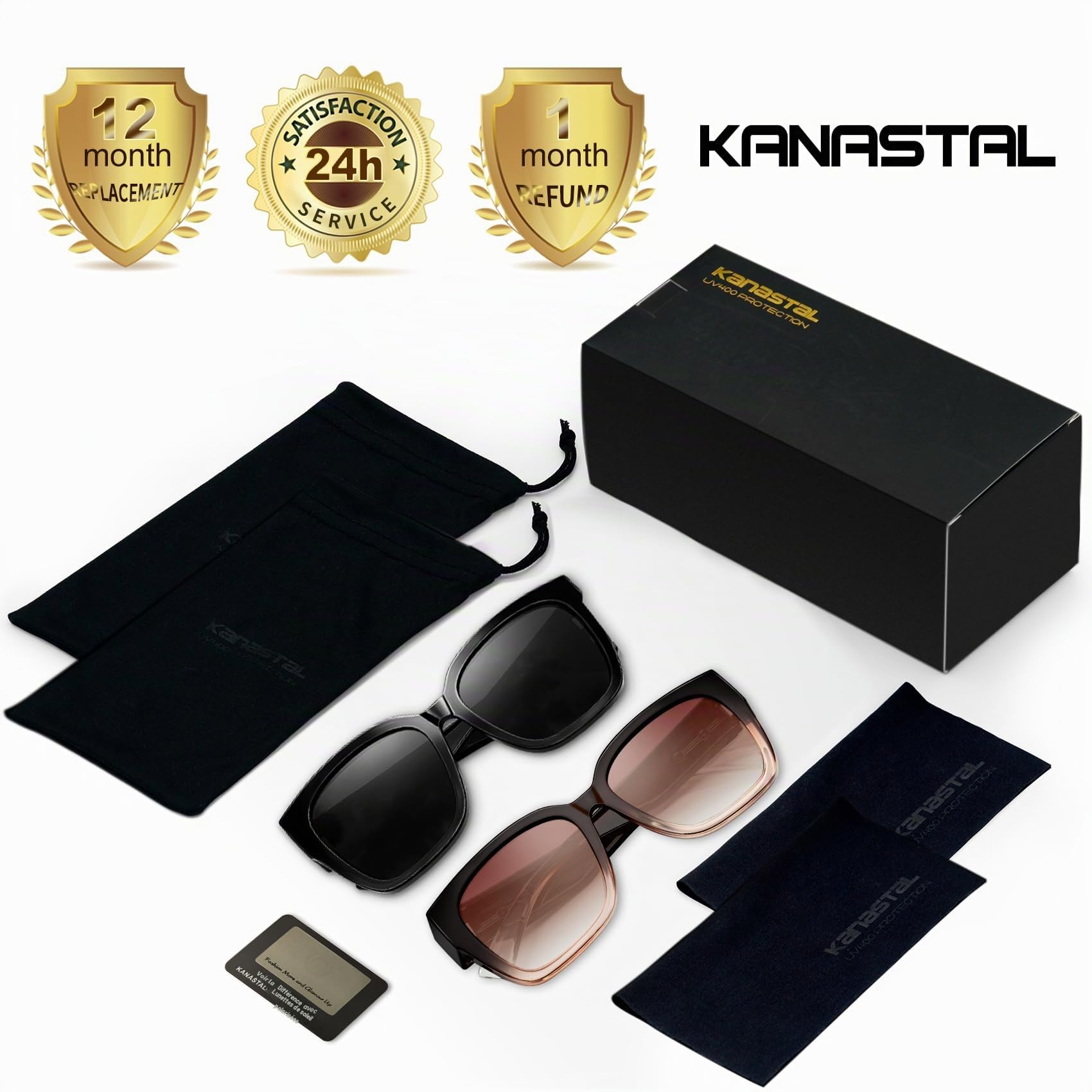 KANASTAL 2 Paires Surlunettes de Soleil Polarisées Femme Homme UV400 Sur Lunettes de Soleil Oversize Carrées Unisexe Tendance pour la Conduite Voyage