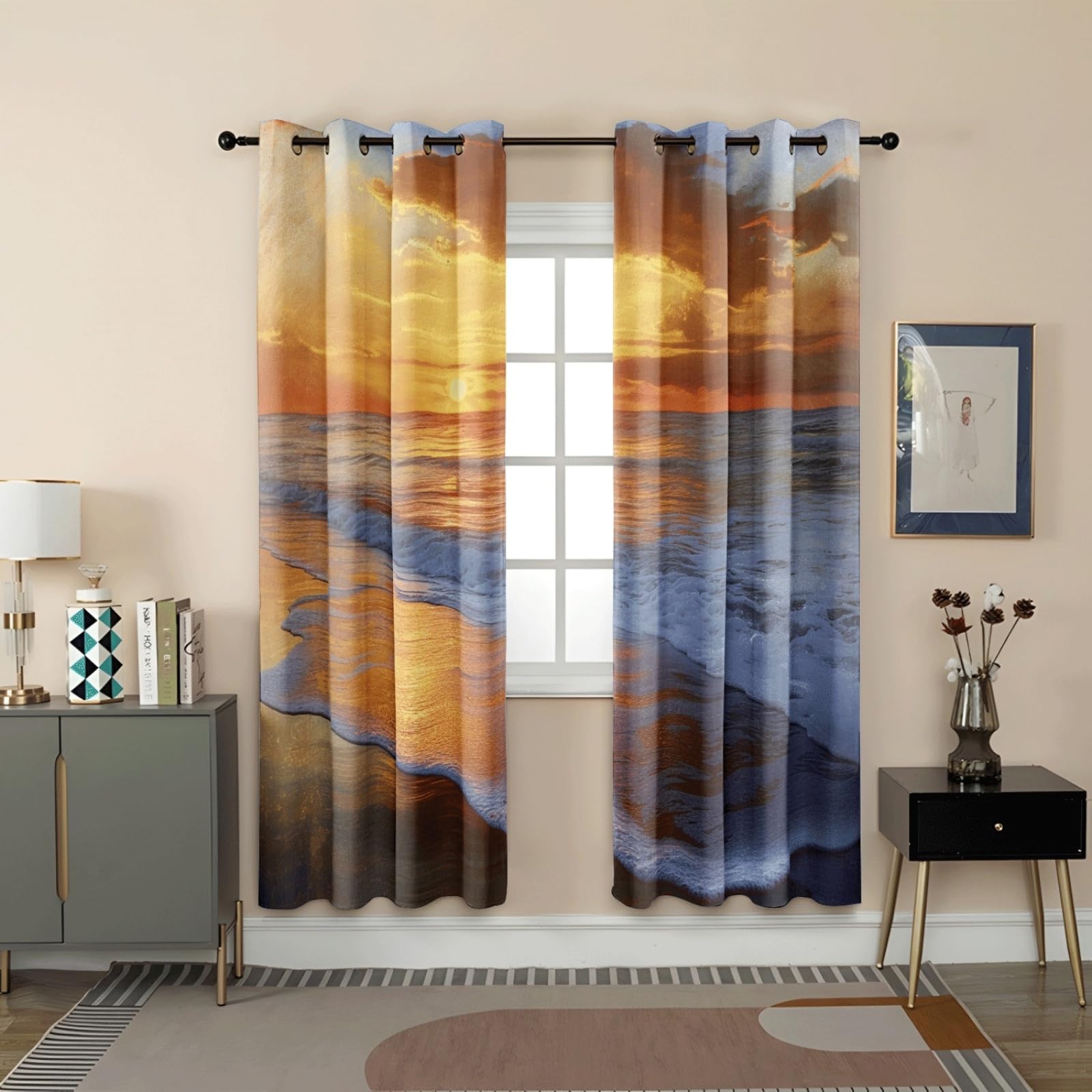 Curtain Orange Weiß Grau Gardinen Polyester Vorhang mit Ösen Blackout Curtain Waschbar Vorhänge mit Ösen Living Room Thermovorhang Schlafzimmer Verdunklungsvorhänge Blickdicht 2x140x160cm