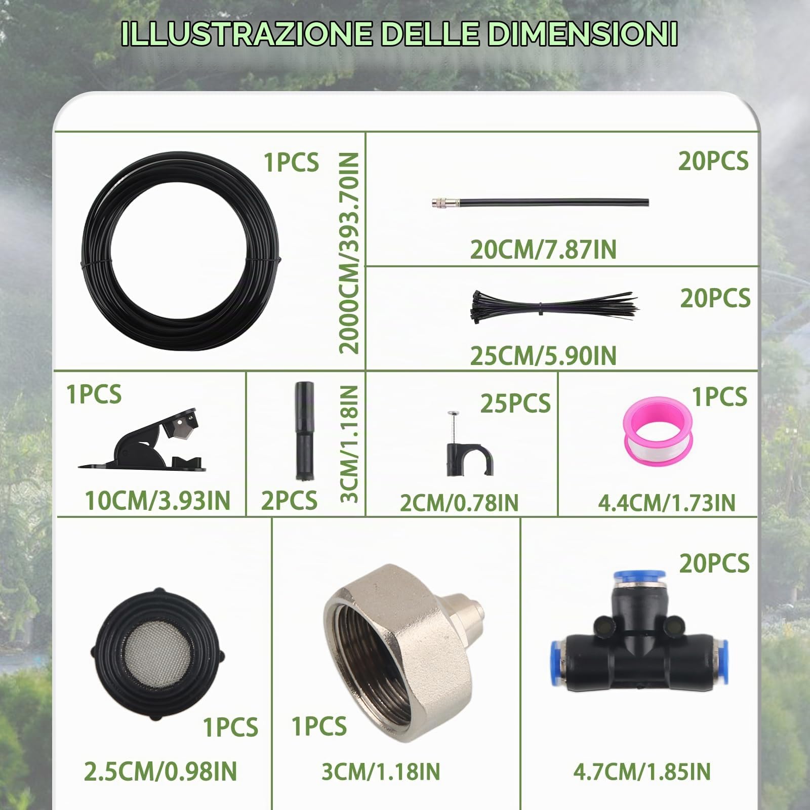 Sistema di Nebulizzazione, dellyy Nebulizzatore d'acqua da Esterno, 360° Sistema di Raffreddamento a Nebulizzazione, per Giardino, Prato, Tende, Raffreddamento Rapido (Nero, 20M)