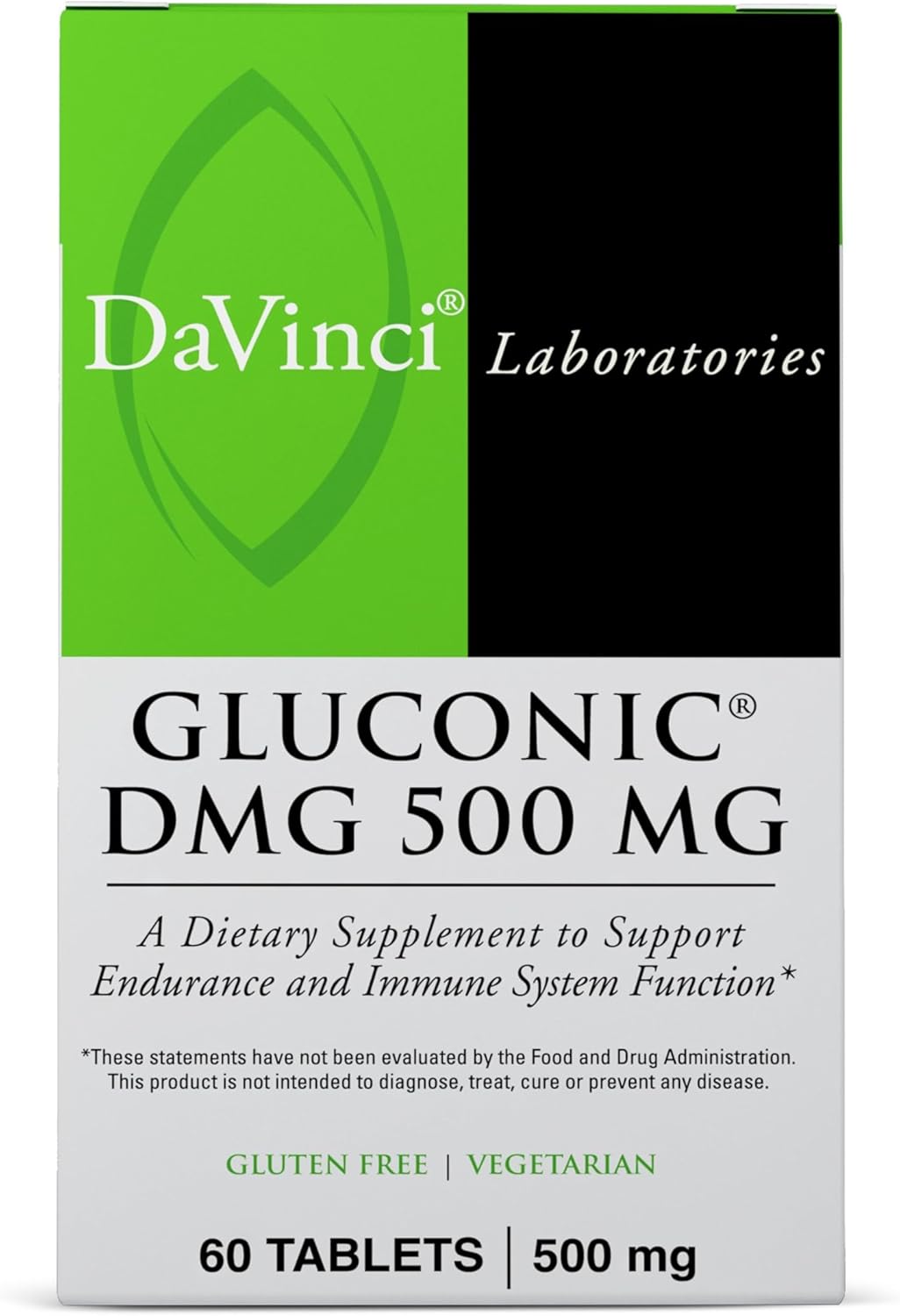 DAVINCI Labs Gluconic DMG 500 mg - Dietary Supplement to Support Endurance and Immune System Function* - with 500 mg N,N-Dimethylglycine per Tablet - Vegetarian - Gluten-Free - 60 Chewable Tablets