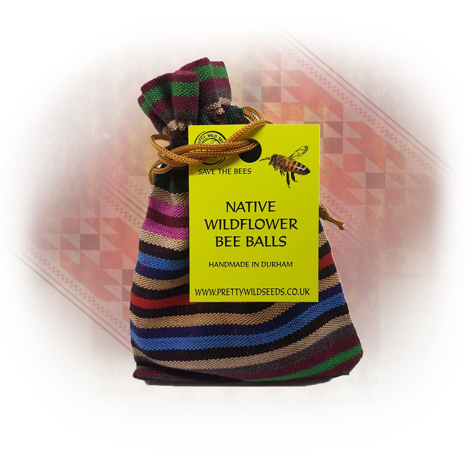 Wildflower BeeBalls in Hippy Boho Cotton Pouch Native Wild Flower Seeds in Handmade Seed Bee Ball Bombs to Save The Bees Butterfly & Pollinators (Brown Background x50)