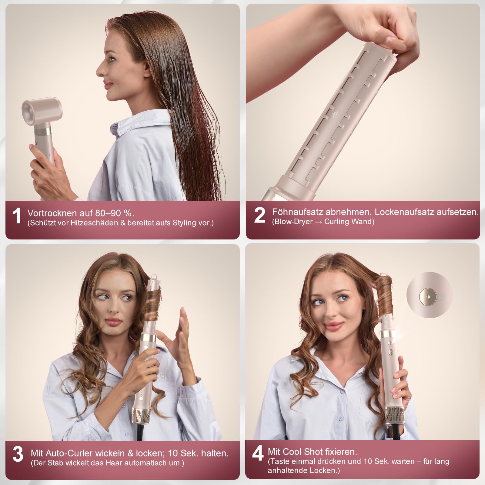 Airstyler 6-in-1, High Speed Ionen Föhn & Multifunktionaler Hairstyler, Auto-Wrap Lockenstab automatisch für alle Haartypen, Keine Hitzeschäden Warmluftbürste, Styling, Volumisieren, Locken, Glätte