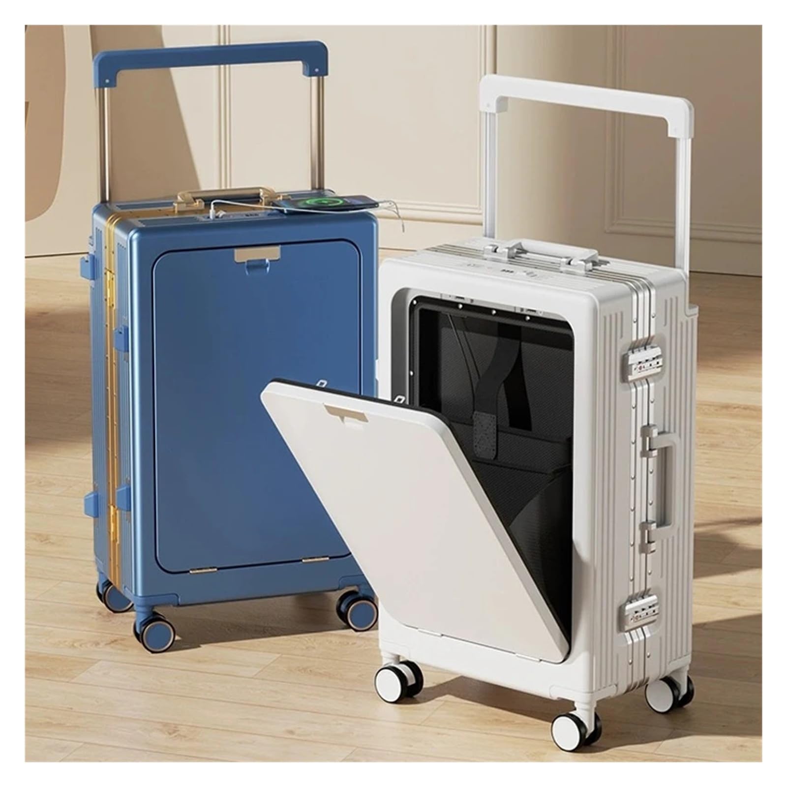 Valigia da viaggio 50,8 cm, 61 cm, 66 cm, 71 cm, marchio di moda con apertura frontale, E, 600 mm, Classico | Valigia da viaggio con asta di trazione larga per computer portatile
