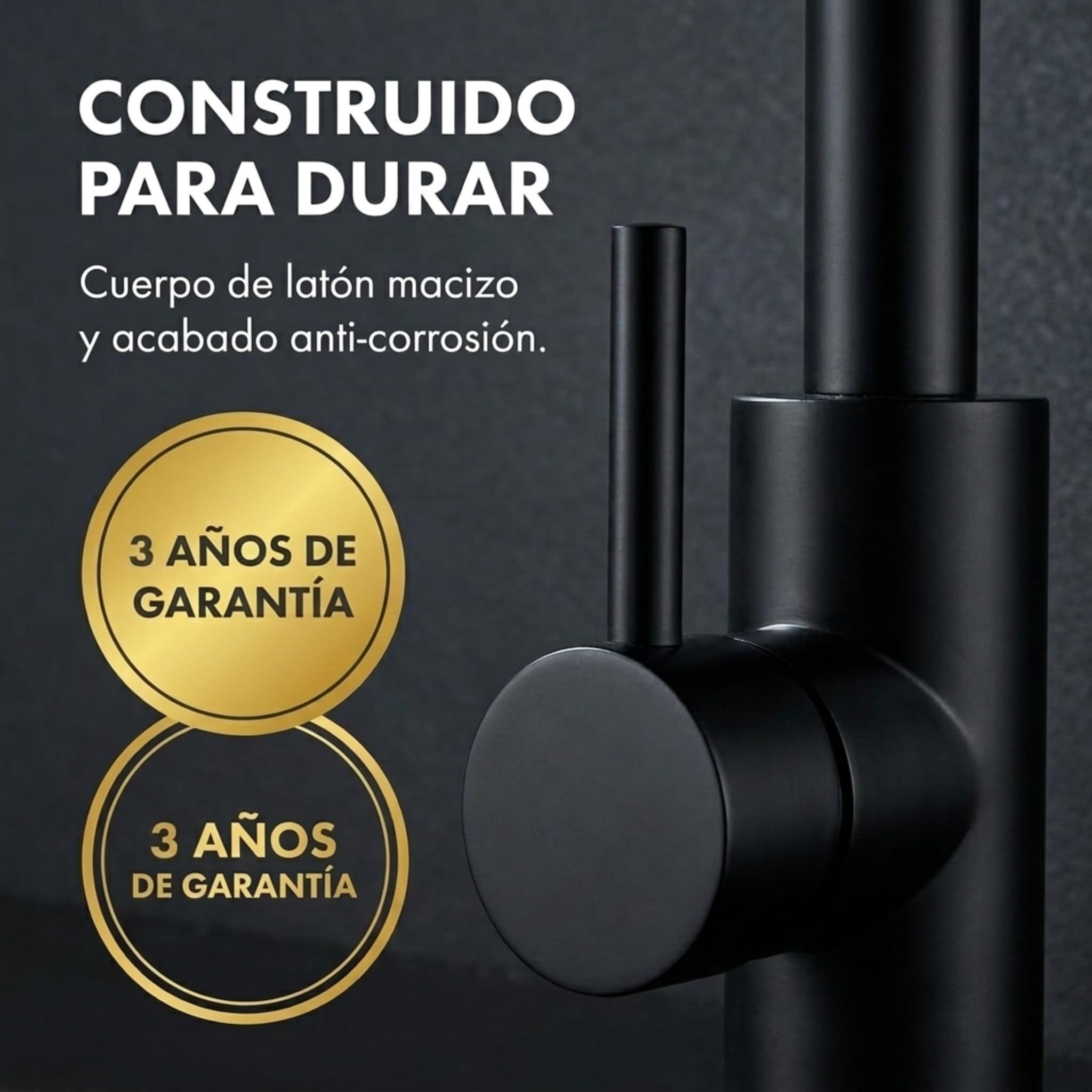 VALAZ Grifo de cocina monomando giratorio 360 negro mate para fregadero