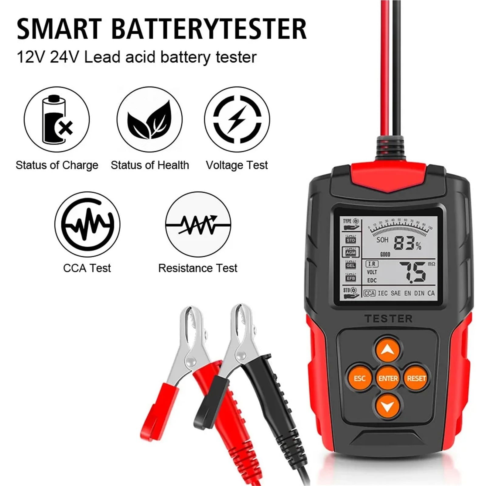 Misurazione IR SOH SOC CCA for Tester Batteria Auto, Camion, Moto, analizzatore Batteria 12V 24V, Strumento di Prova Digitale