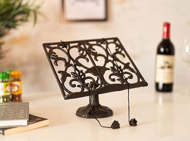 Marco Paul Rustic Antique Look Brown Cookbook Stand Kitchen Home Cast Iron Traditional Recipe Book Holder Cooking Tool Kitchenware Storage Stand