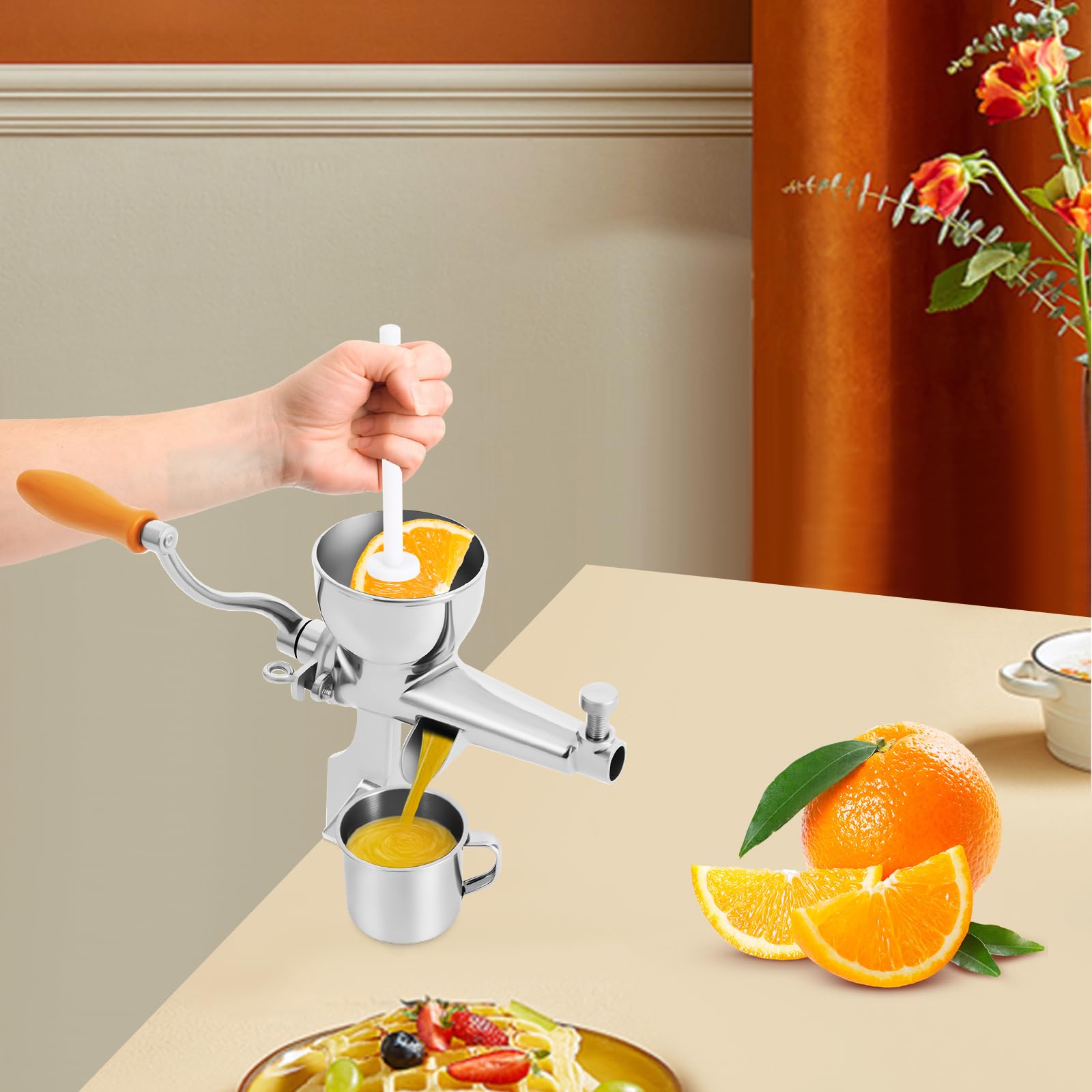 Exprimidor manual de hierba de trigo, exprimidor manual de frutas y verduras, prensa manual con colador y cepillo de limpieza, abrazadera de mesa de acero inoxidable, prensa manual de bayas para