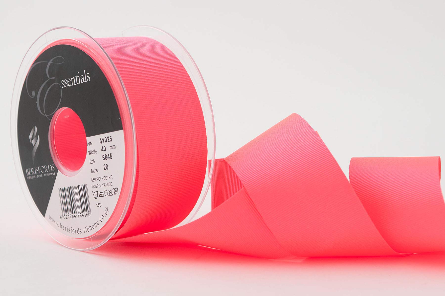 Berisfords 6845 Fluorescent Pink Grosgrain Ribbon