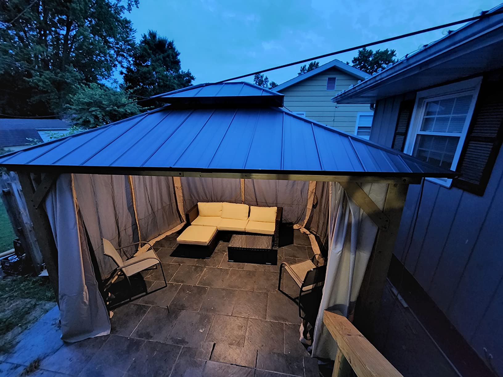 55/mo Finance 11' x 13' Solid Wood Gazebo, Hardtop Gazebo Plastic