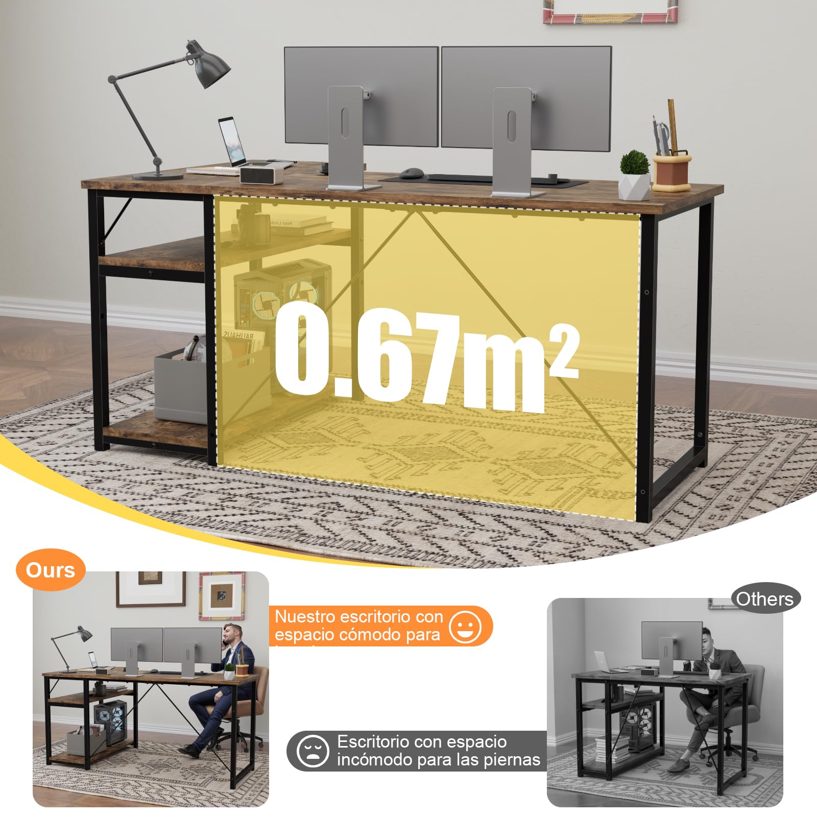TRIUMPHKEY Escritorio Esquinero en L de 160x80 cm con Almacenamiento, Escritorio de Esquina con Estante Reversible, Estable Mesa Ordenador en L para Oficina, Estudio o Secretaría, Marrón