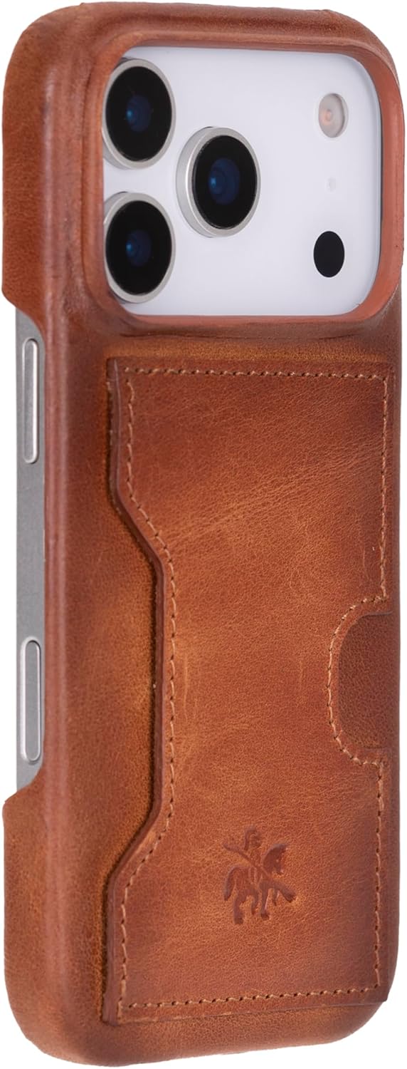 Venito Florence Wallet Case for iPhone 17 Pro (6.3"), Handcrafted Full Grain Leather, Luxury Slim Design, Detachable Non-Magnetic Flip Cover, Drop/Impact Resistant, Antique Brown