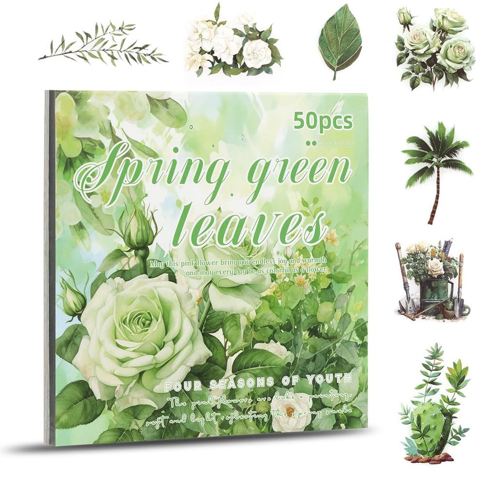 qimoi Flower Sticker, Scrapbooking Supplies for Adult Junk Journal 50 Sheets, Transparent Stickers and Material Paper