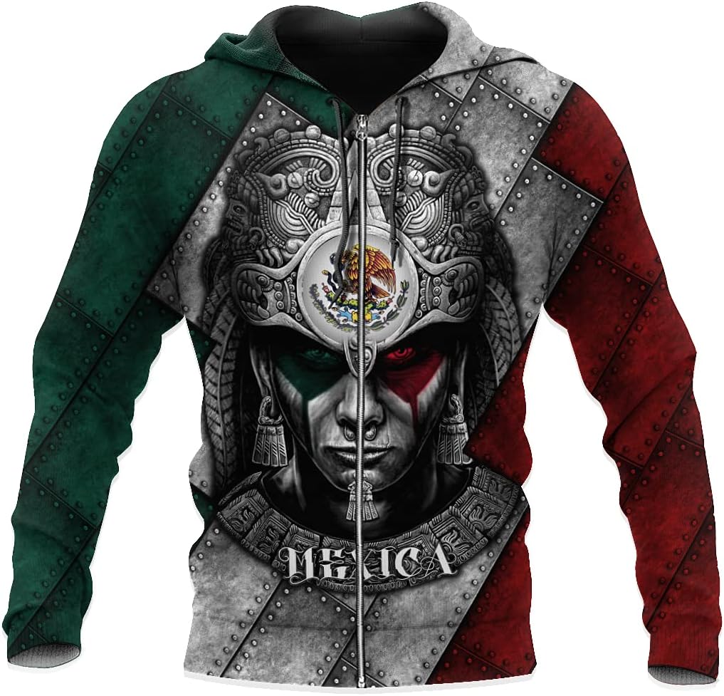 SatigiAztec Mexico Mexican Hoodies Coats Clothes For Men, Aztec Hoodies For Men Plus Size