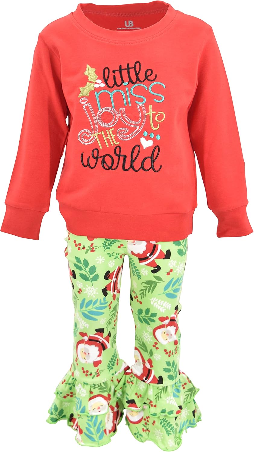 Unique Baby 2 Piece Girls Ruffle Leggings Outfit with Sweater Shirt Kid and Toddler Clothes Set