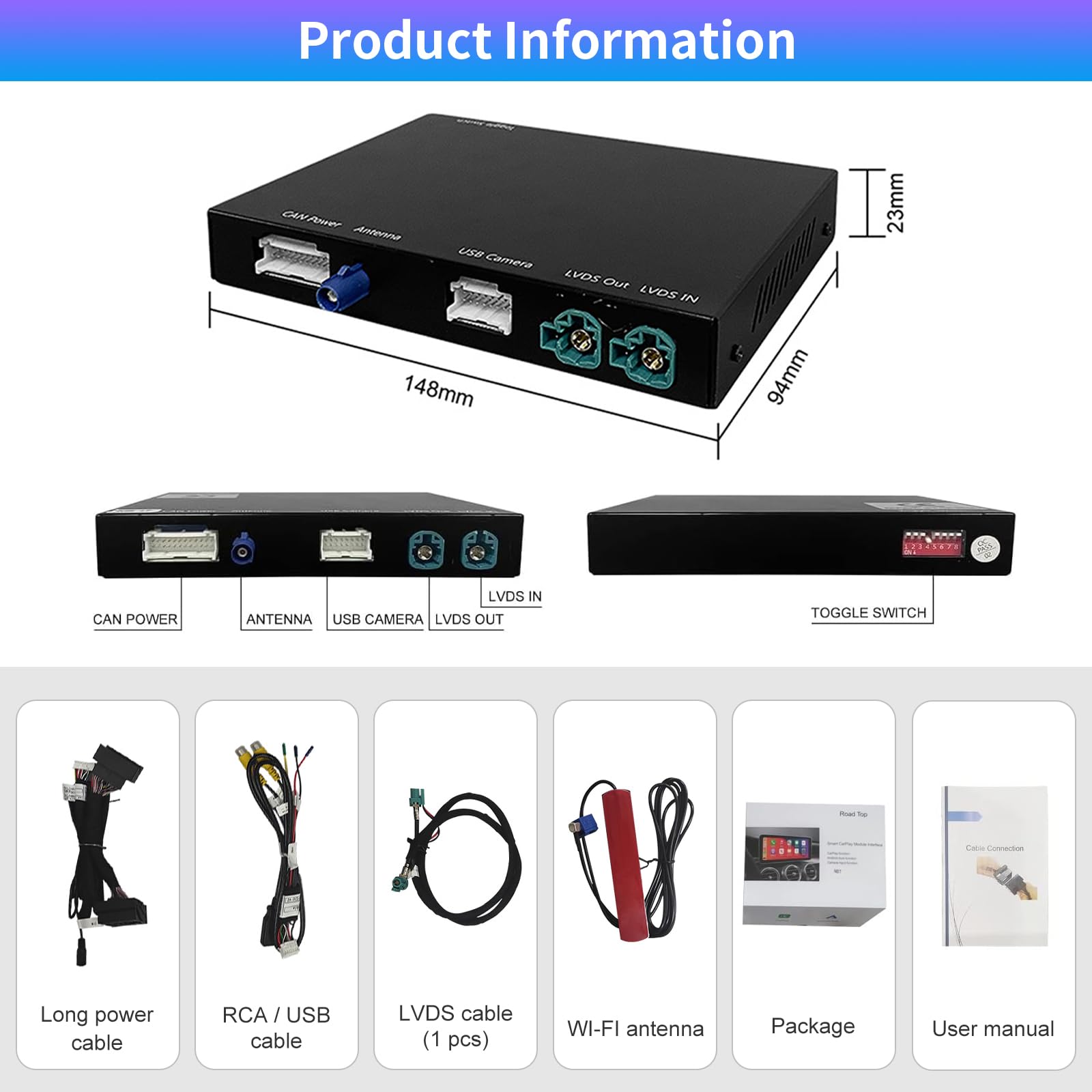 Road Top Module CarPlay sans Fil pour BMW avec CIC système | 1 3 5 6 7 série X1 X3 X5 X6 2008-2012 année, Android Auto sans Fil, Interface Décodeur CarPlay, MirrorLink, Navigation