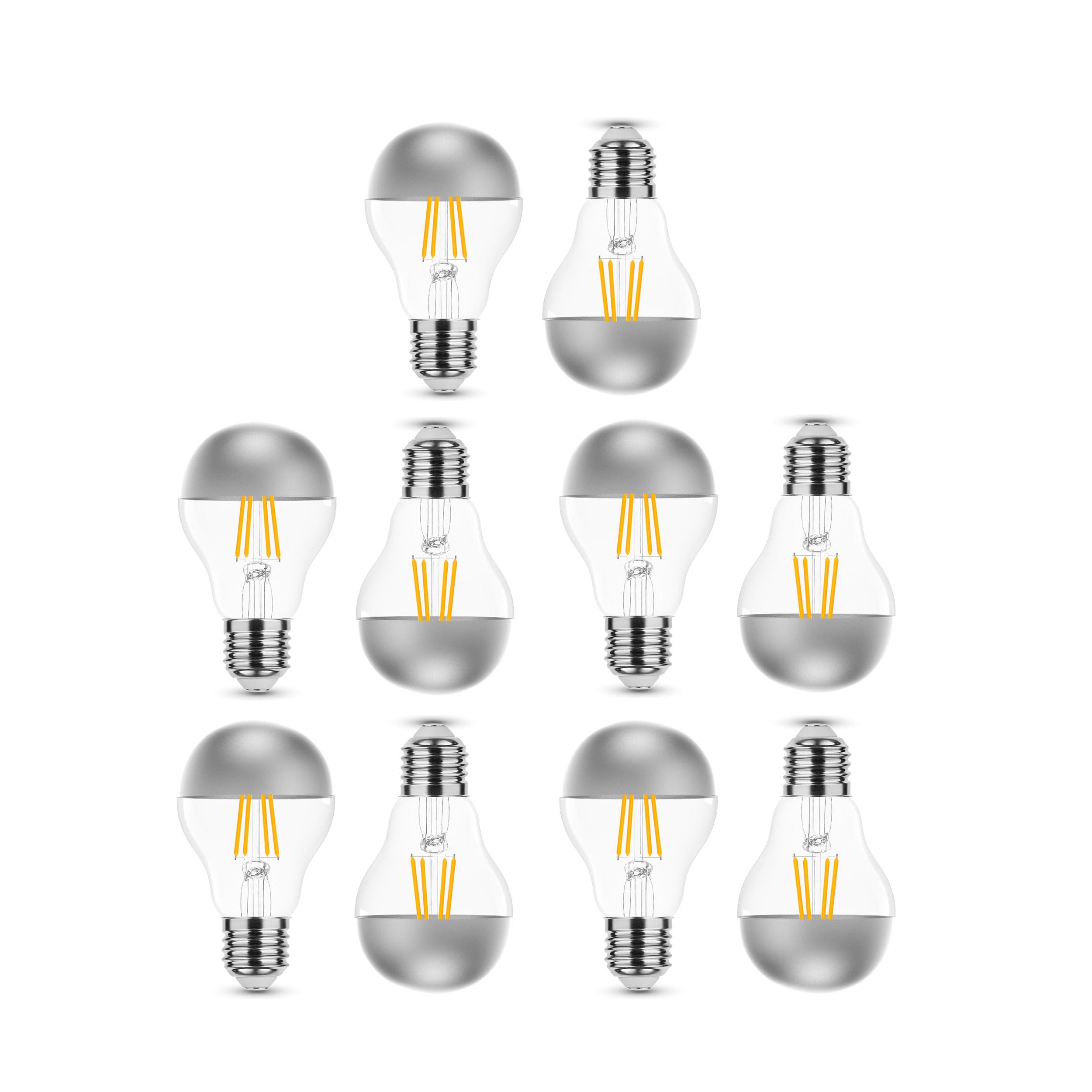 10er Pack LED Filament A60 Glühbirne Silver E27 4W ersetzt 35W, warmweiß 2700K 400lm nicht dimmbar | LED Glühbirne | LED E27 | E27 Glühbirne