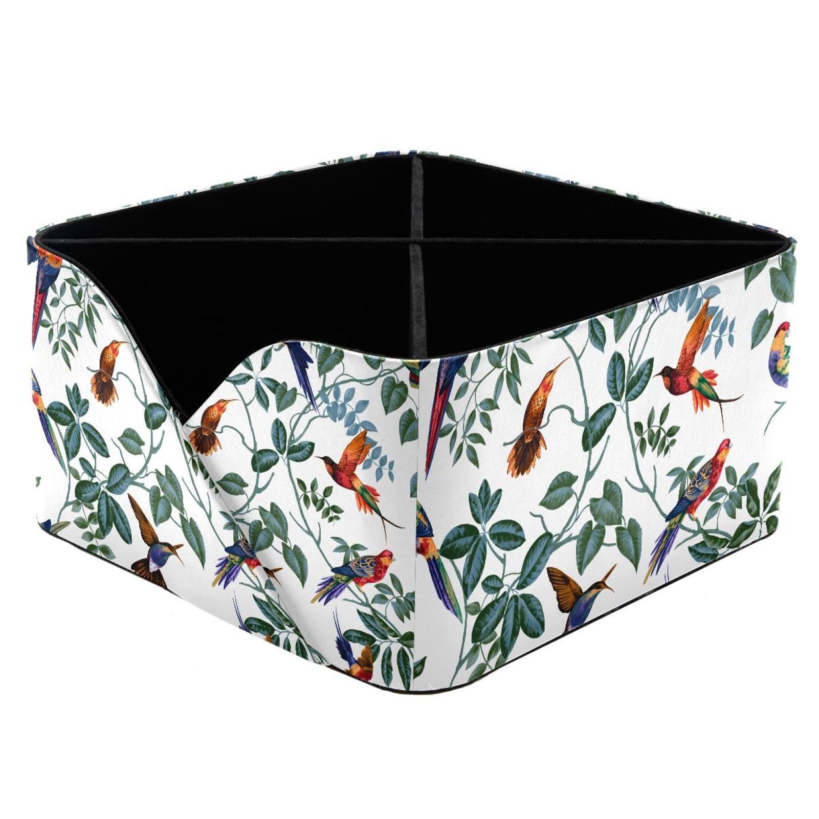 KengjuTesu Birds and Leaves Desktop Organizer Pen Holder, Rectangular Pencil Cup for Office, Study and Makeup Stations