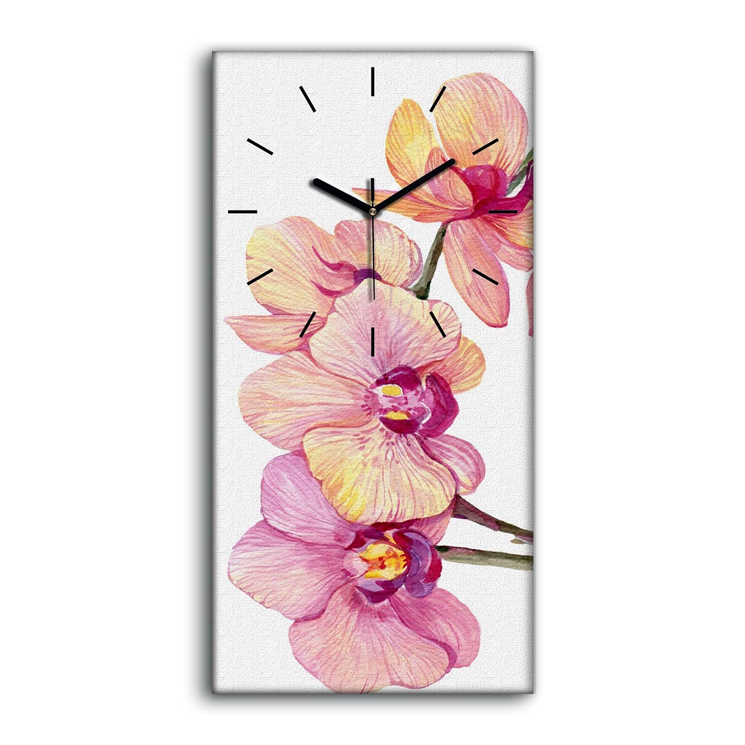 Horloge sur toile salon decoration image art mural moderne fleurs 30x60cm