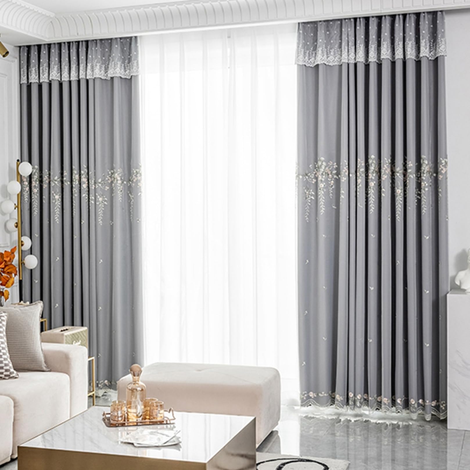 新品　カーテン　レース付き　グレー　二重　即発送　２枚組　遮光 Amazon｜レースカーテン 遮光 2枚組 カーテン 二重 遮像 透けない 遮