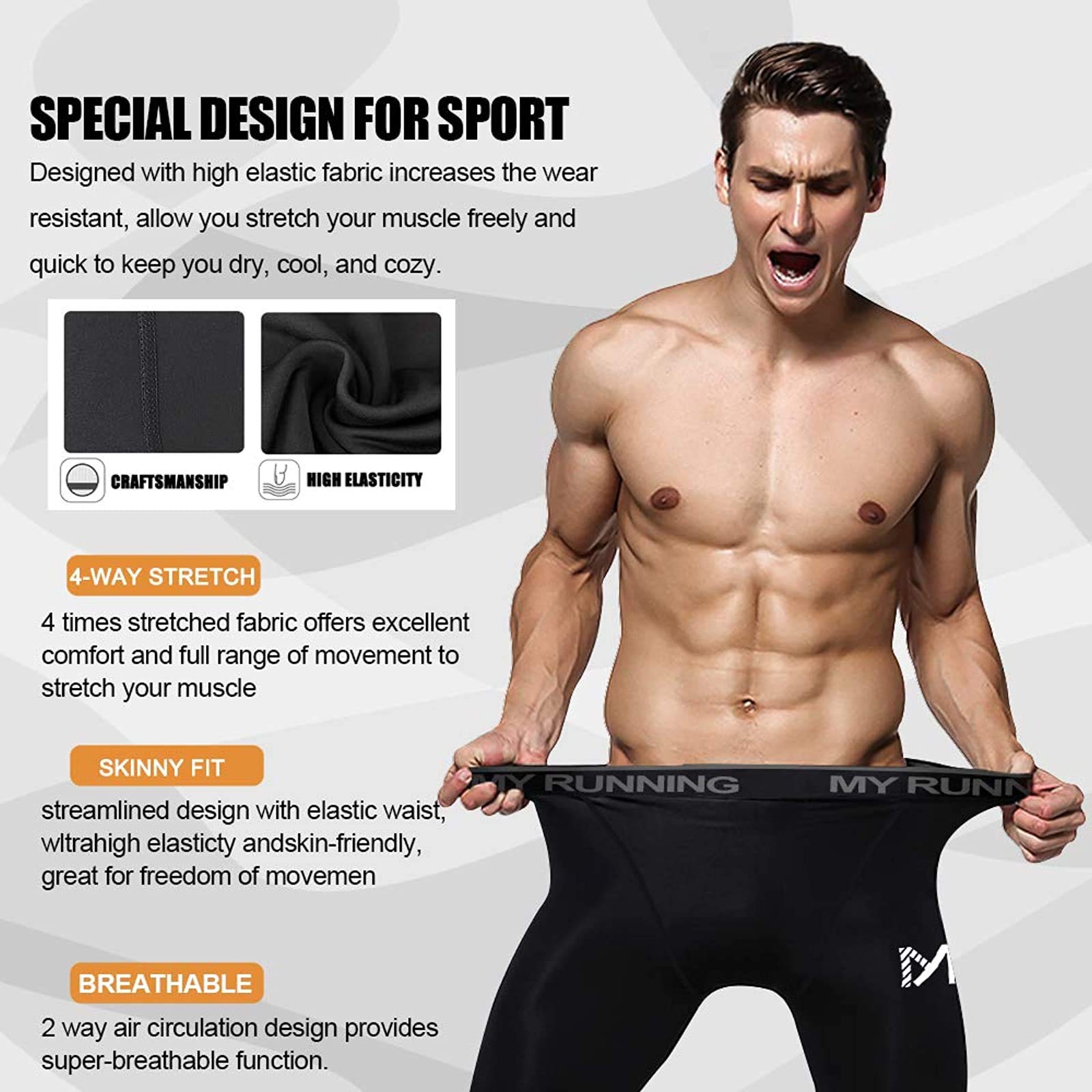 MEETYOO Legging Homme,Sport Pantalons et Compression sous-vêtement de Sport Fitness Musculation Respirant Base Layer pour Running Jogging Cyclisme Course