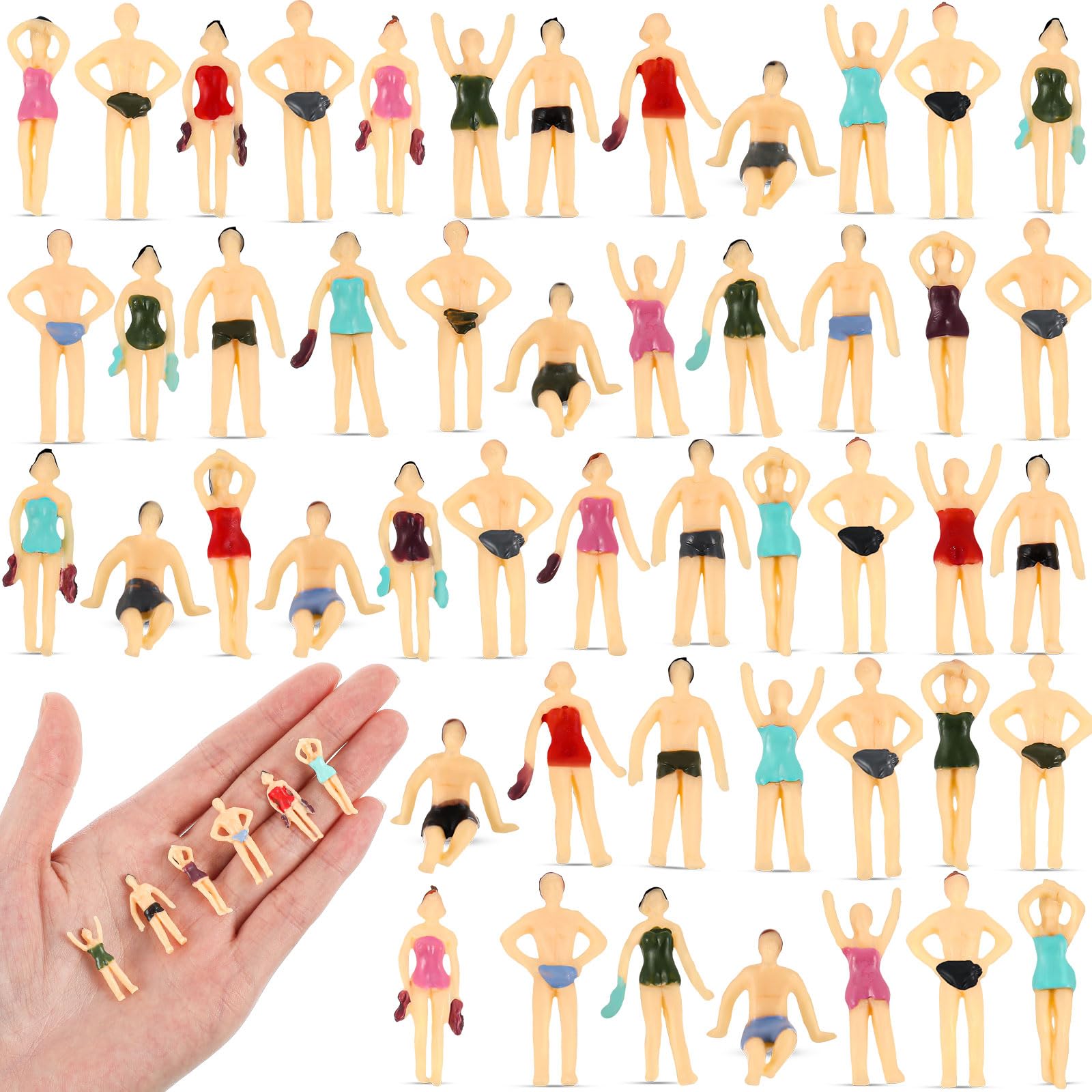 Namalu 50 Pezzi 1: 75 Ho Scala Mini Figure di Persone in Miniatura Architettoniche Figurine in Piedi Set di Modellino Multicolore Figure di Persone per Treni Paesaggio(Nuoto