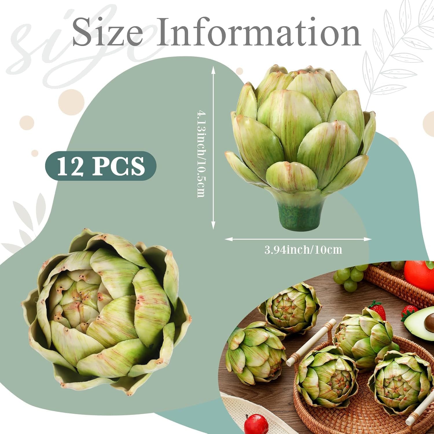 12 PCS Fake High Imitation Fruits Decoration Lifelike Faux Artichoke Model for Home Kitchen Dining Cabinet Table Decor Photography Prop