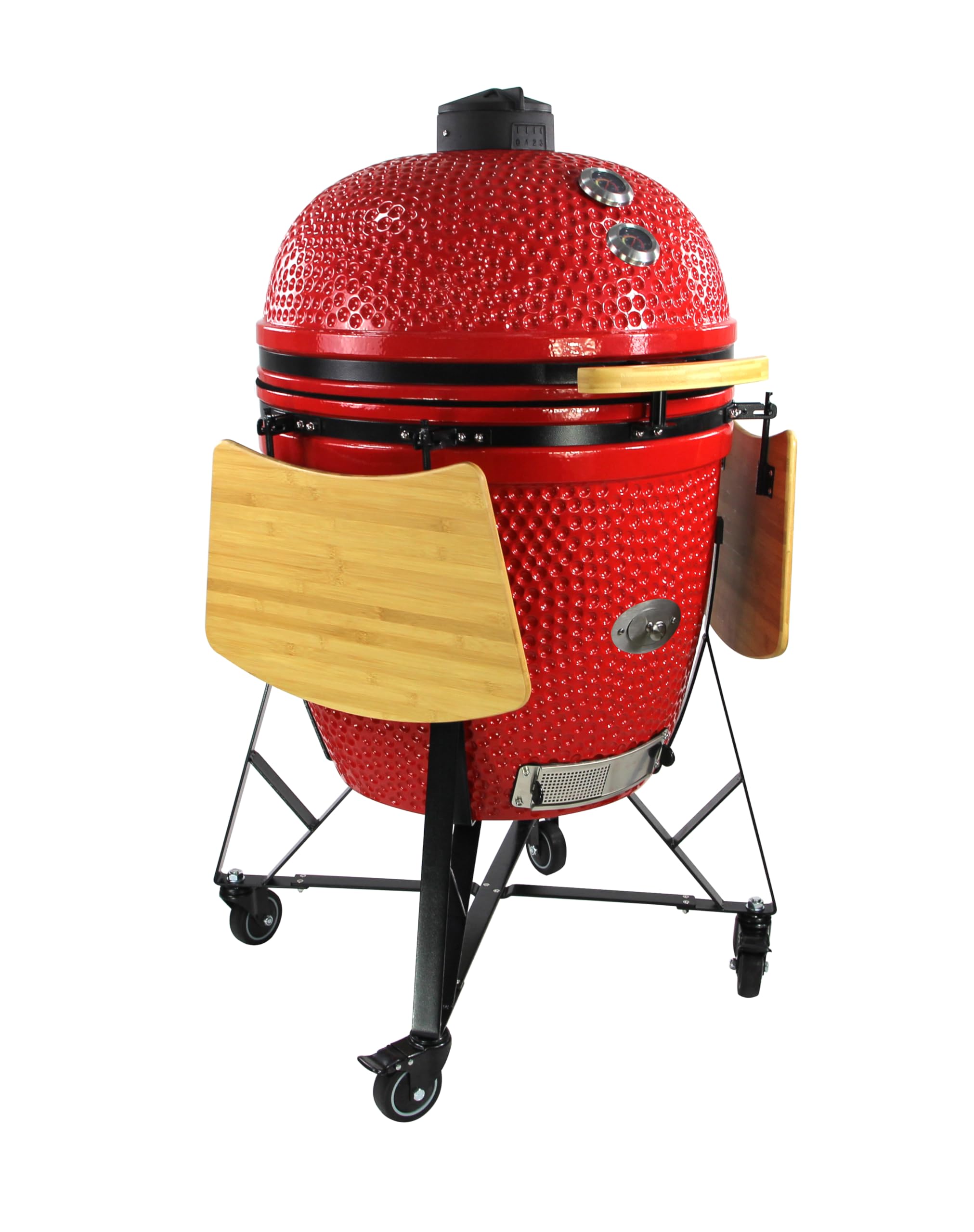YNNI 69.6 cm Czerwony XXL Chip Feeder Kamado Basic Piekarnik Grill Węglowy BBQ z wózkiem TQ0C27RE