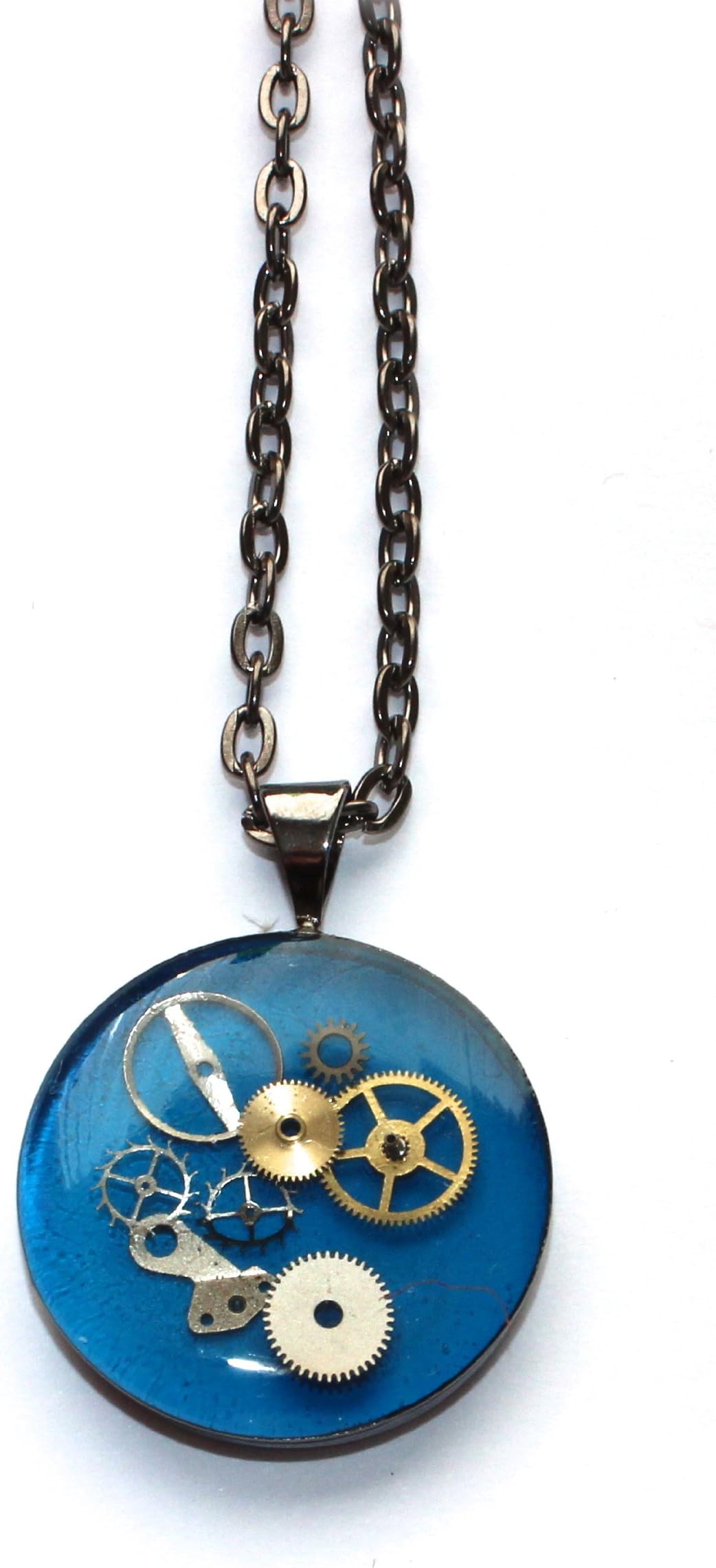 Unique And Unusual Hand Crafted Blue Pendant With Gunmetal Finish Chain